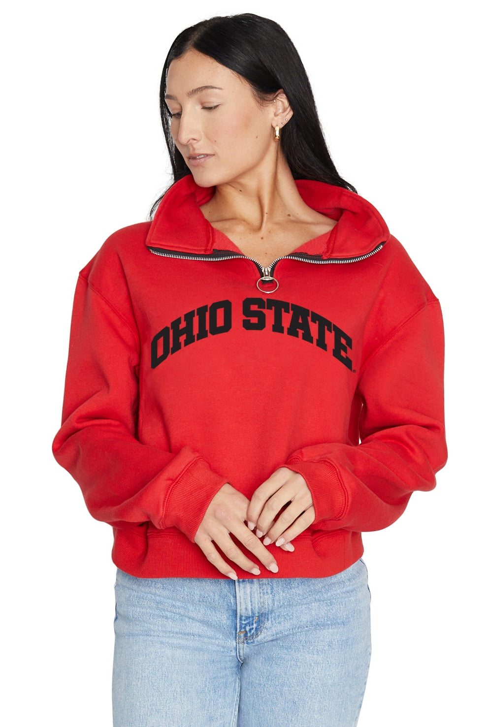 Shop Ohio State OSU Buckeyes Quarter Zip Sweatshirt- at Ruby Joy Boutique, a Women's Clothing Store in Pickerington, Ohio