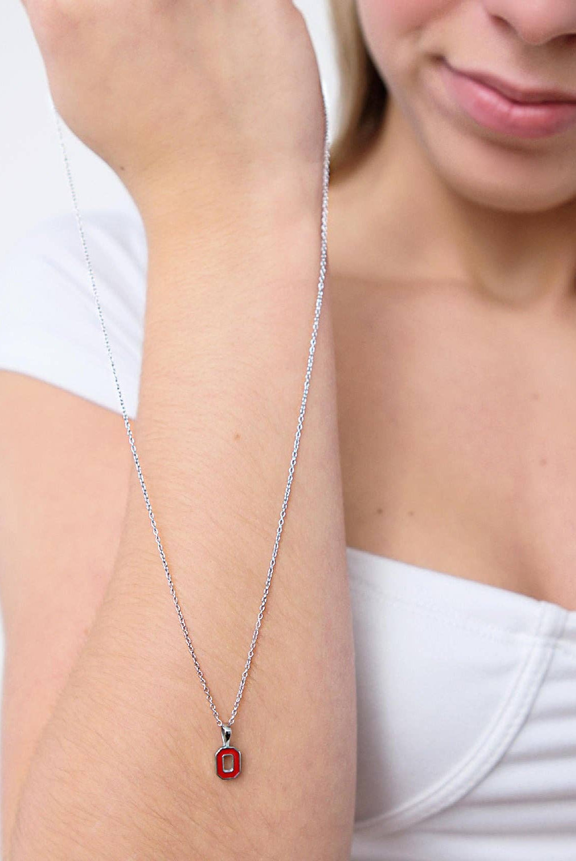 Shop Ohio State Petite Block O Necklace- at Ruby Joy Boutique, a Women's Clothing Store in Pickerington, Ohio