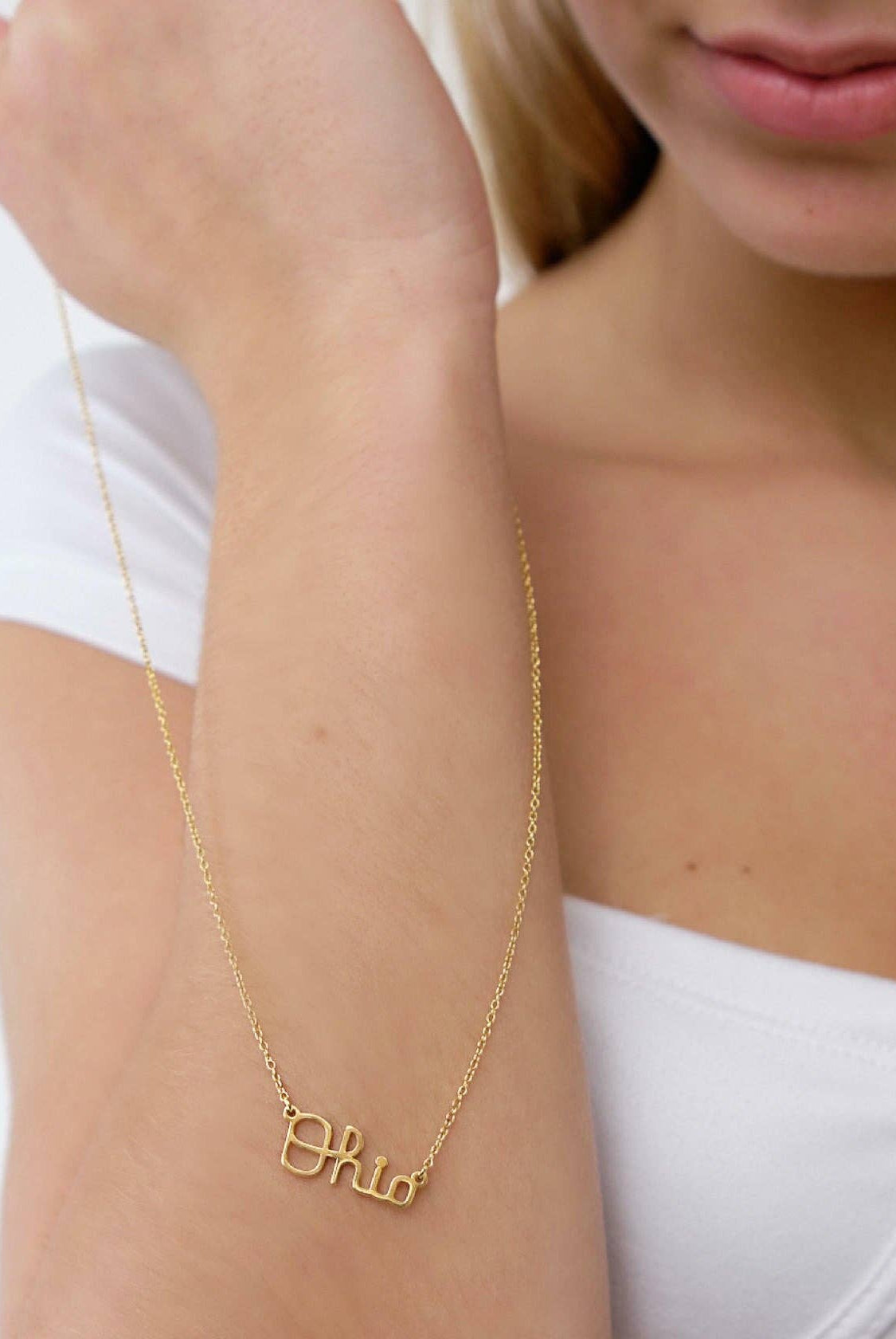 Shop Ohio State Script Ohio Necklace - 18K Gold-Plated- at Ruby Joy Boutique, a Women's Clothing Store in Pickerington, Ohio