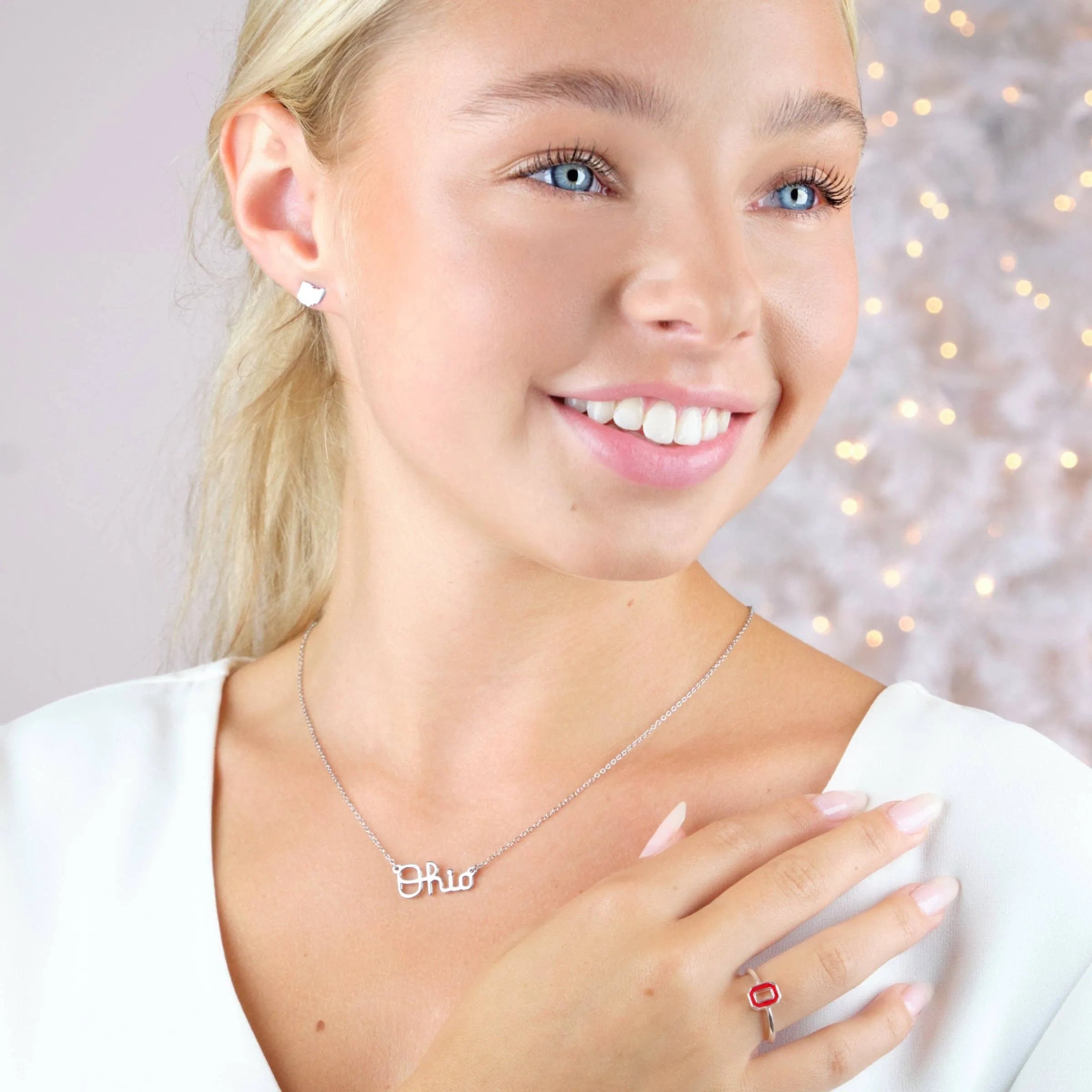 Shop Ohio State Script Ohio Necklace - Stainless Steel- at Ruby Joy Boutique, a Women's Clothing Store in Pickerington, Ohio