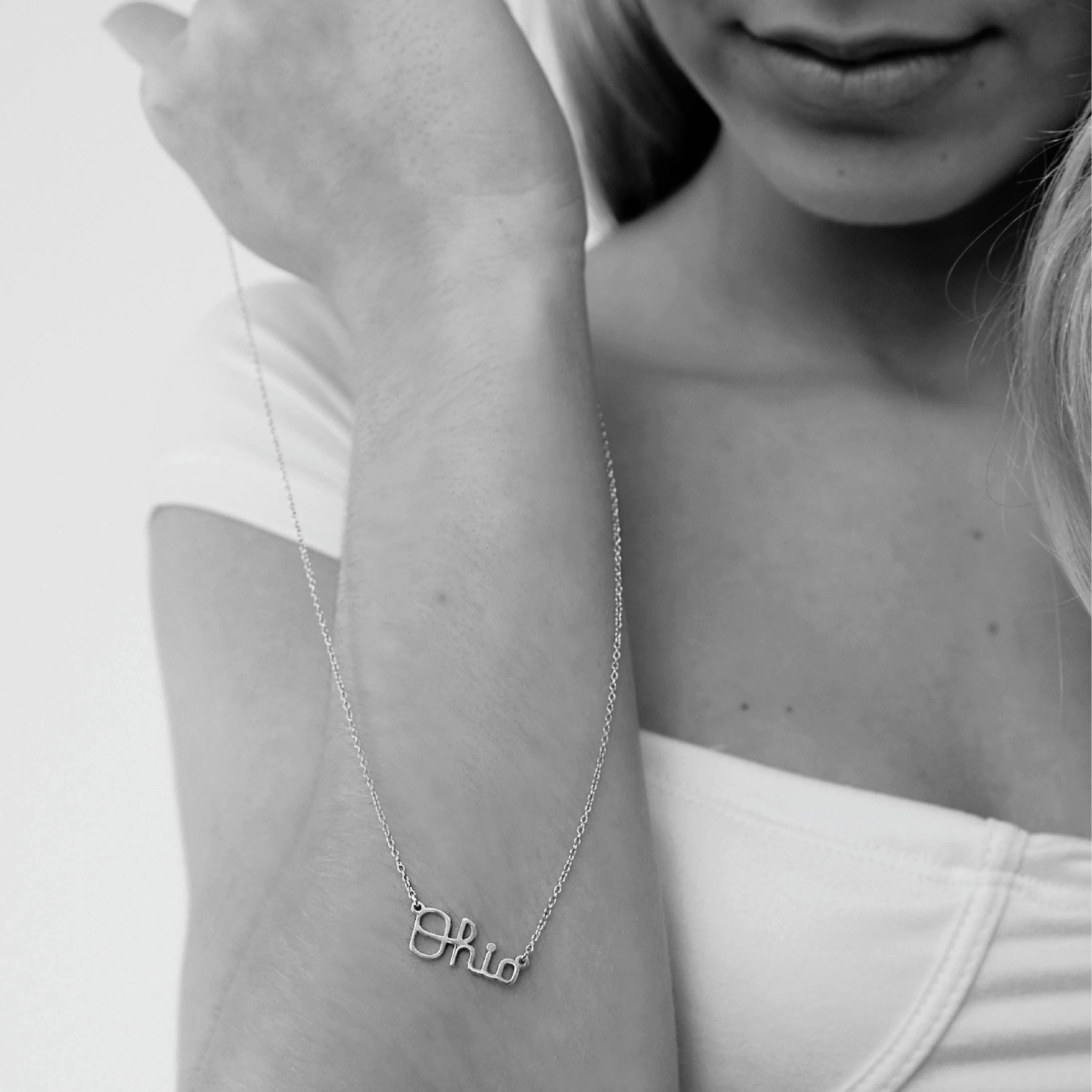 Shop Ohio State Script Ohio Necklace - Stainless Steel- at Ruby Joy Boutique, a Women's Clothing Store in Pickerington, Ohio