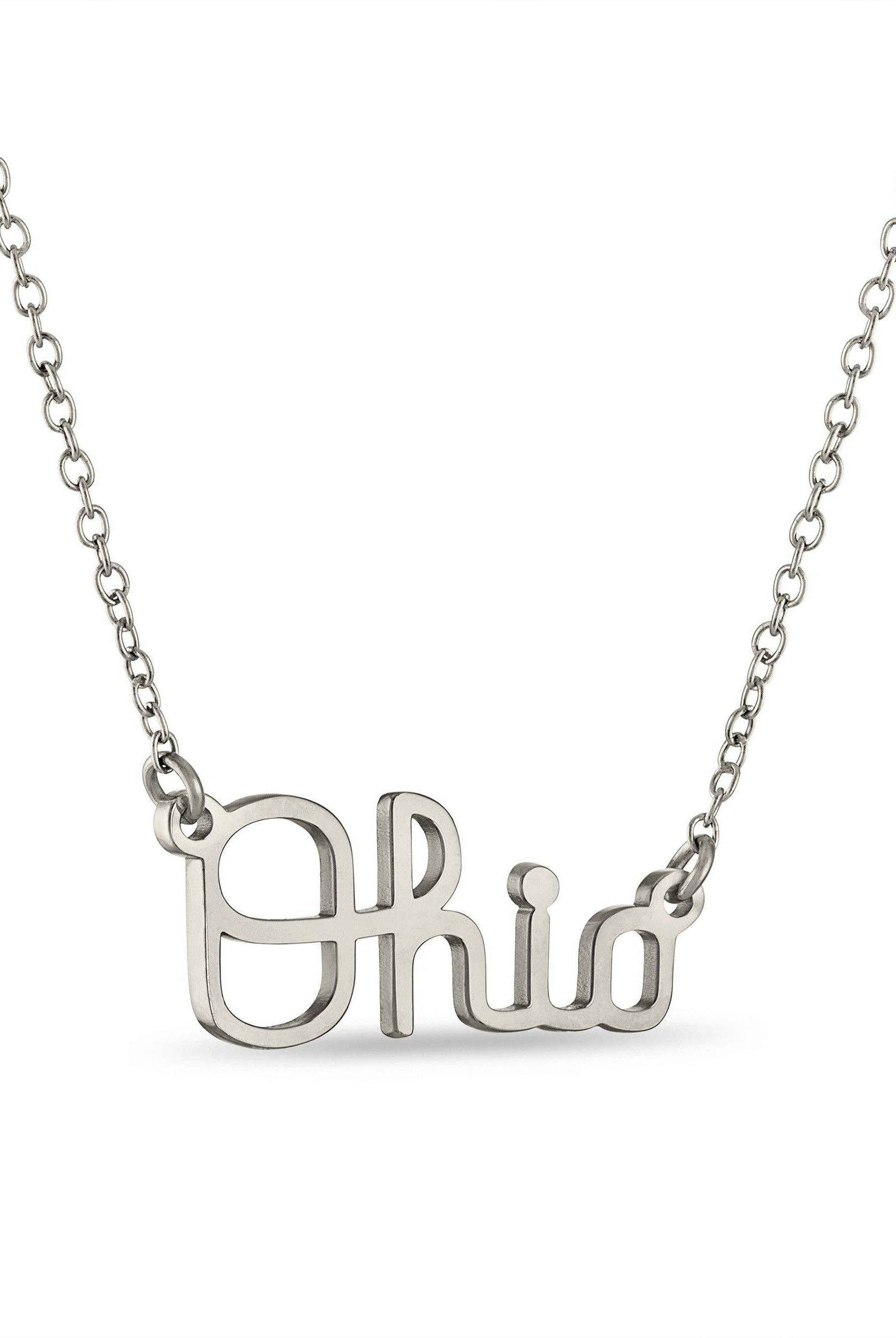 Shop Ohio State Script Ohio Necklace - Stainless Steel- at Ruby Joy Boutique, a Women's Clothing Store in Pickerington, Ohio