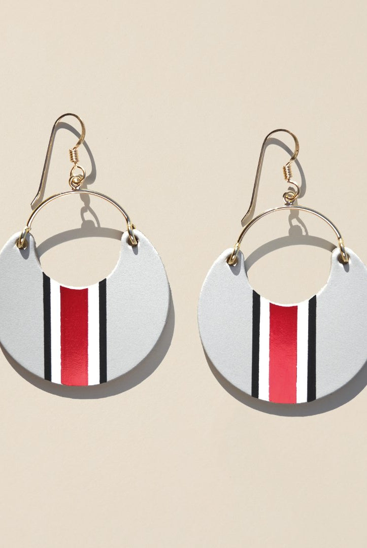 Shop Ohio State University Helmet Stripe Nina Earrings | Nickel & Suede- at Ruby Joy Boutique, a Women's Clothing Store in Pickerington, Ohio