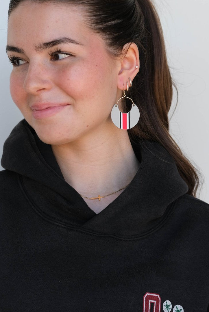 Shop Ohio State University Helmet Stripe Nina Earrings | Nickel & Suede- at Ruby Joy Boutique, a Women's Clothing Store in Pickerington, Ohio