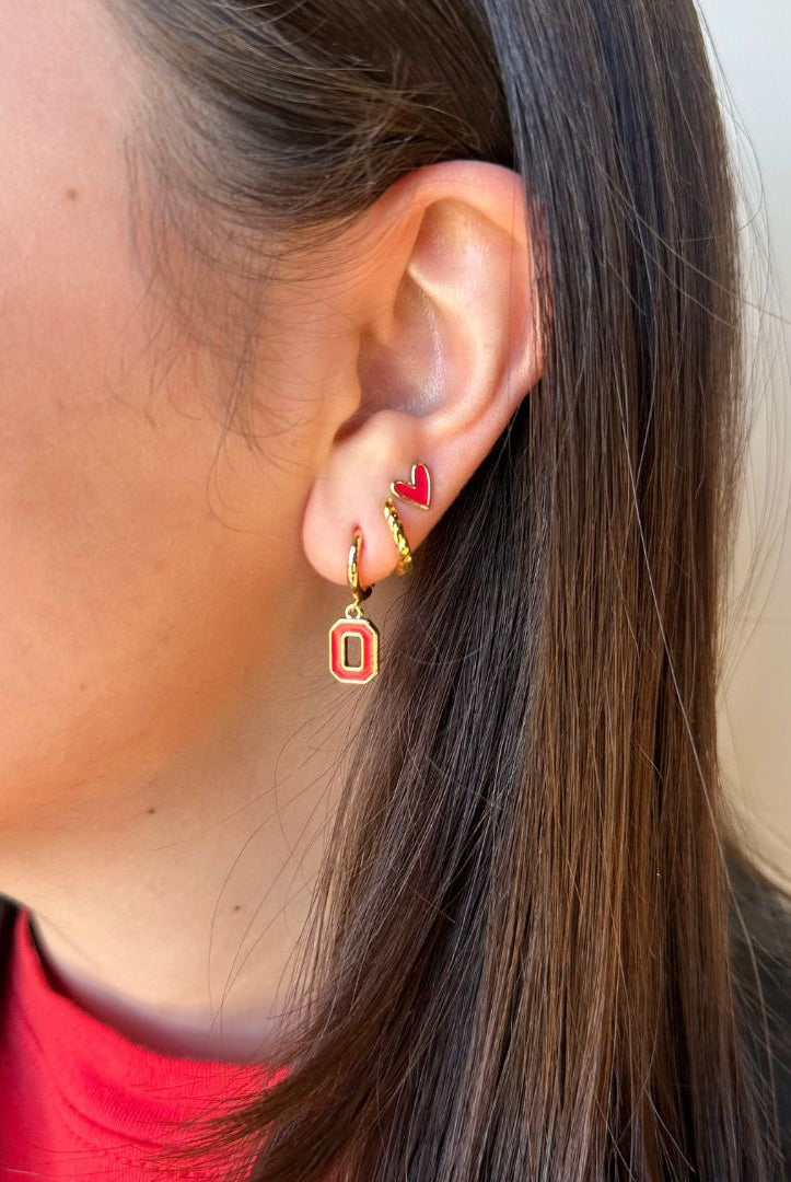 Shop Ohio State University Logo Charm Huggie Earrings- at Ruby Joy Boutique, a Women's Clothing Store in Pickerington, Ohio