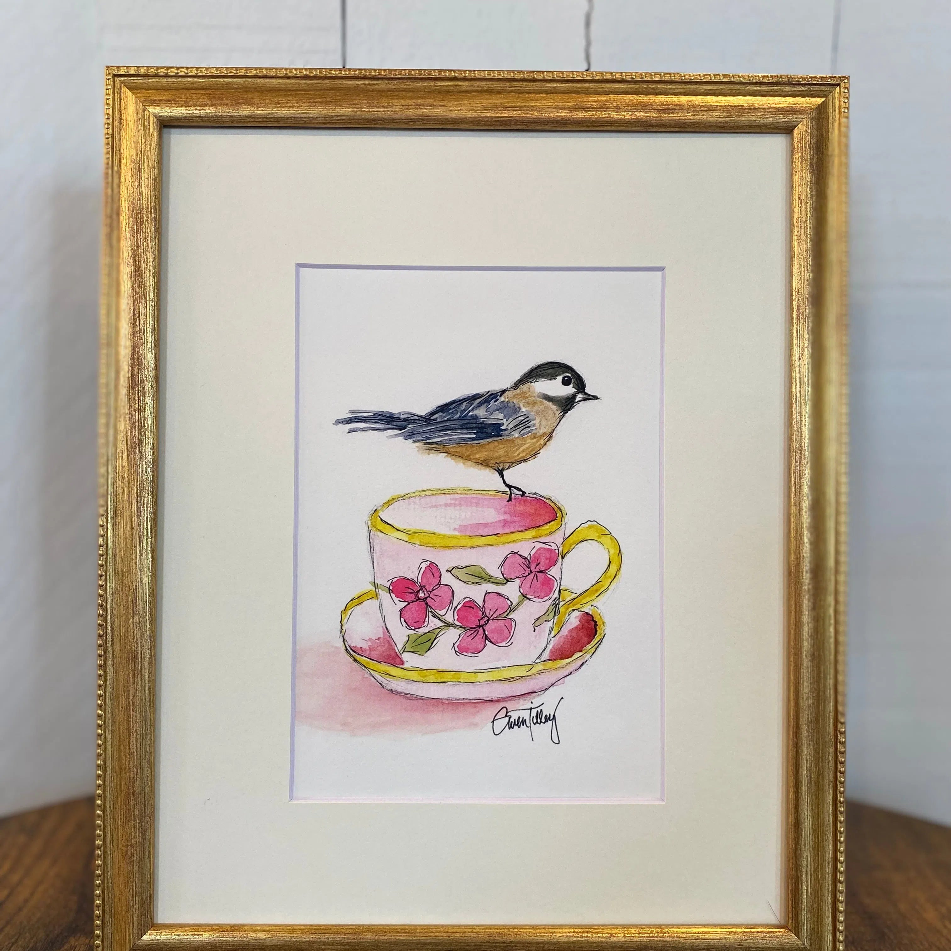 Shop Original Watercolor Prints-Chickadee Tea at Ruby Joy Boutique, a Women's Clothing Store in Pickerington, Ohio