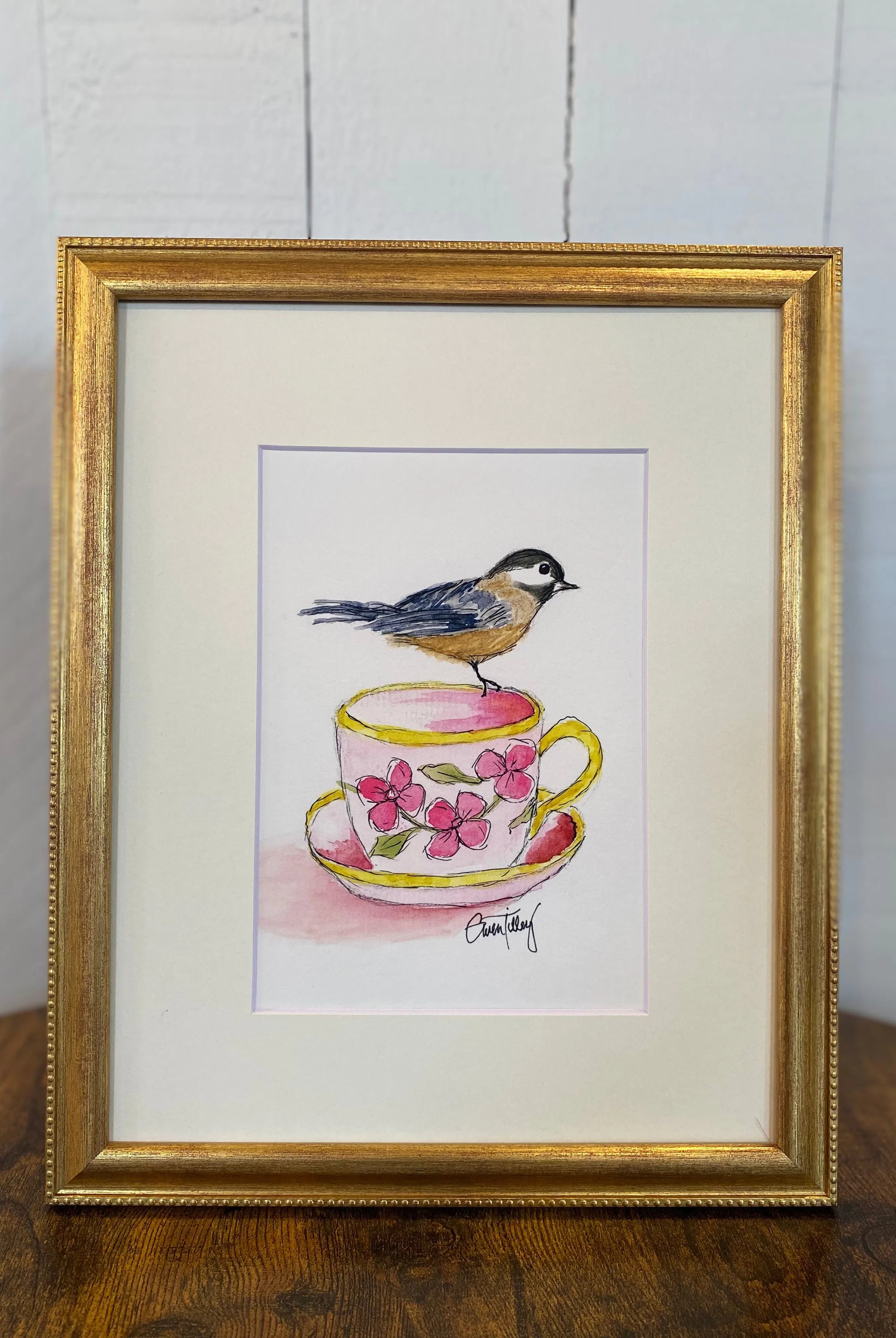 Shop Original Watercolor Prints-Chickadee Tea at Ruby Joy Boutique, a Women's Clothing Store in Pickerington, Ohio