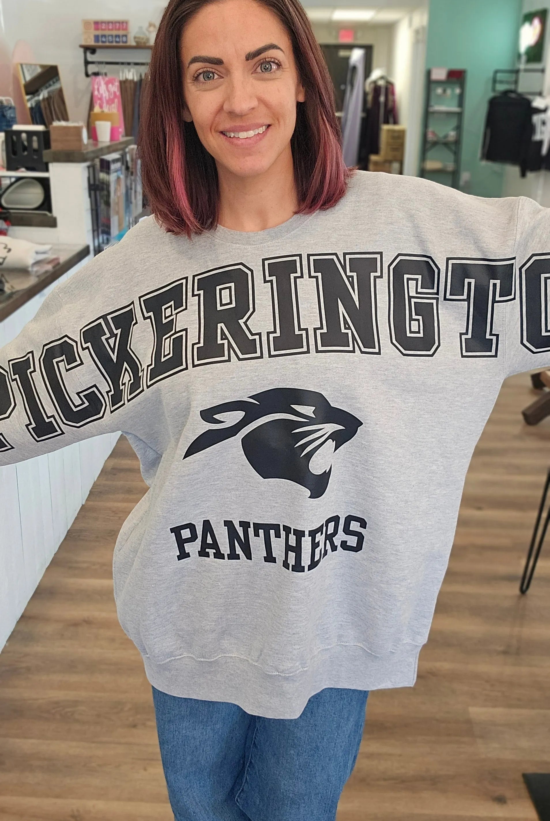 Shop Oversized Pickerington Panthers Spirit Sweatshirt- at Ruby Joy Boutique, a Women's Clothing Store in Pickerington, Ohio