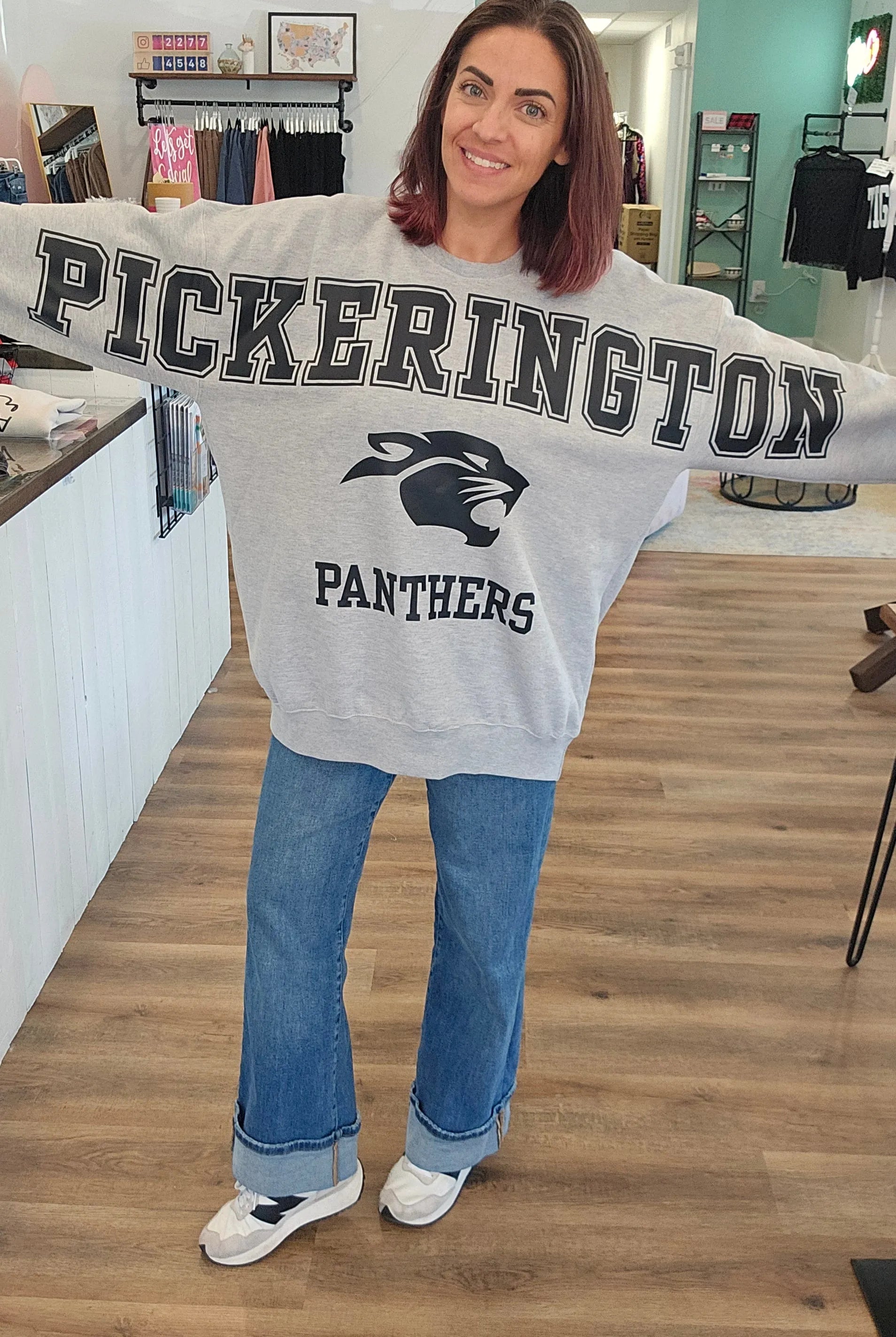 Shop Oversized Pickerington Panthers Spirit Sweatshirt- at Ruby Joy Boutique, a Women's Clothing Store in Pickerington, Ohio