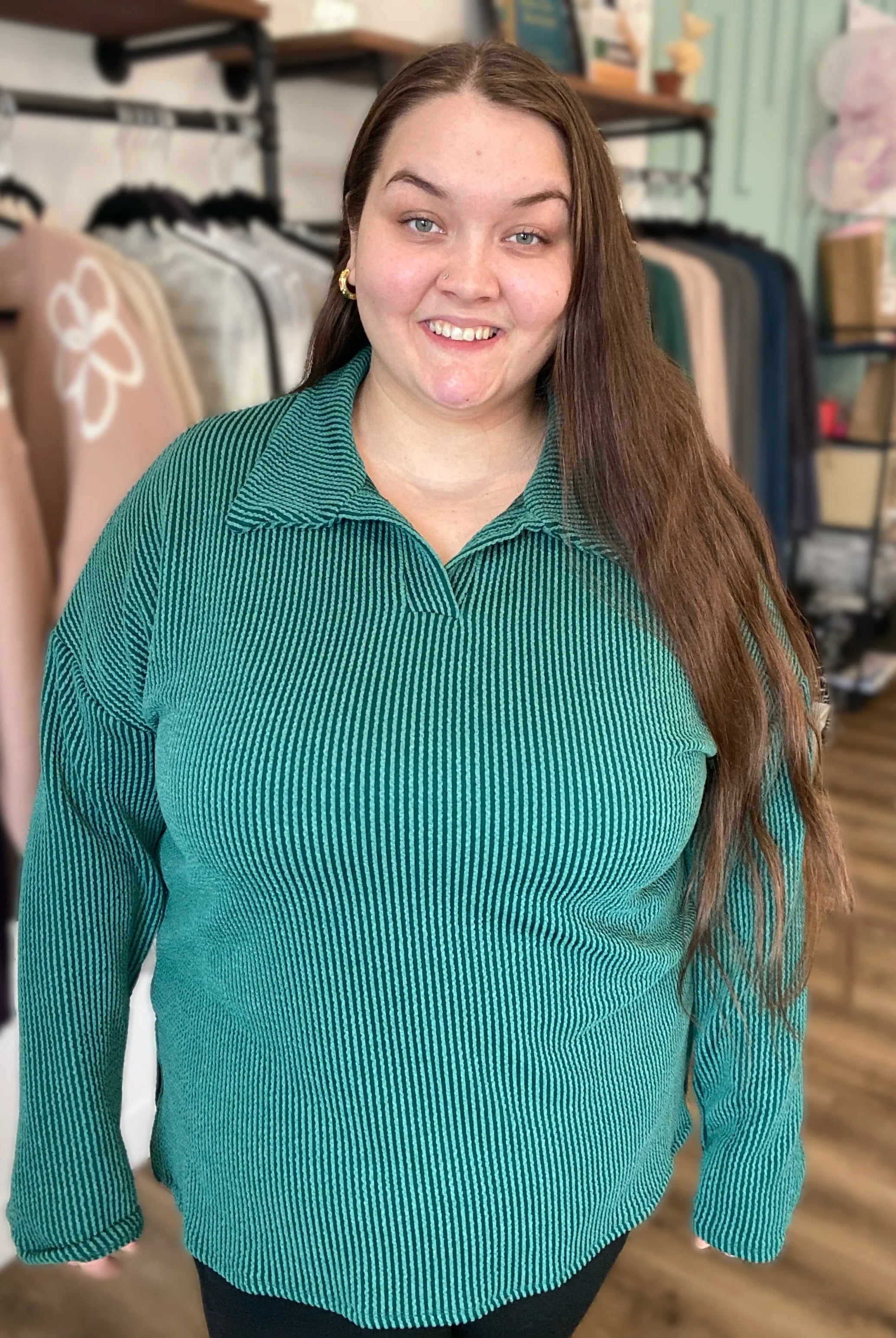 Shop Oversized Ribbed Long Sleeve - Hunter Green- at Ruby Joy Boutique, a Women's Clothing Store in Pickerington, Ohio