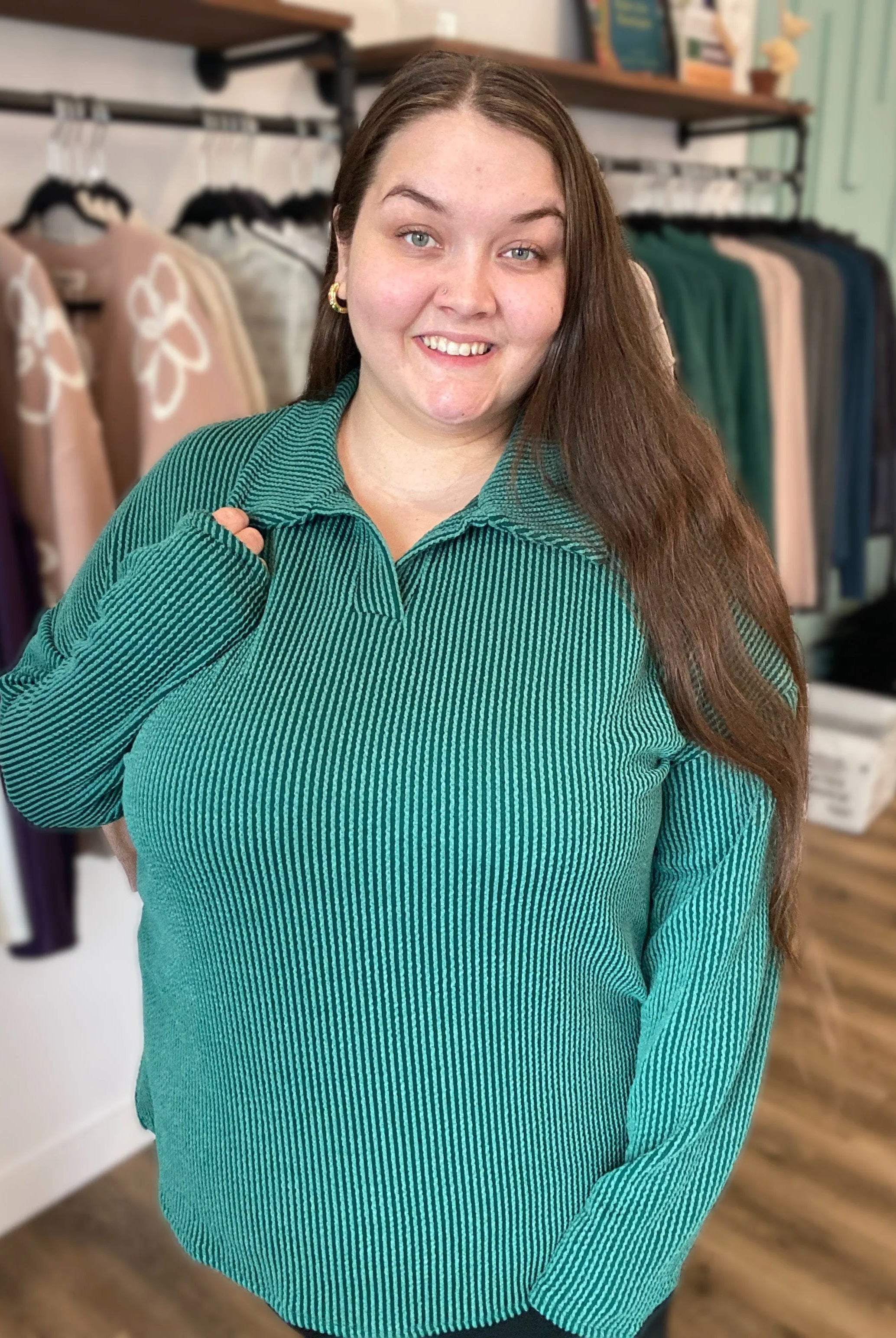 Shop Oversized Ribbed Long Sleeve - Hunter Green- at Ruby Joy Boutique, a Women's Clothing Store in Pickerington, Ohio