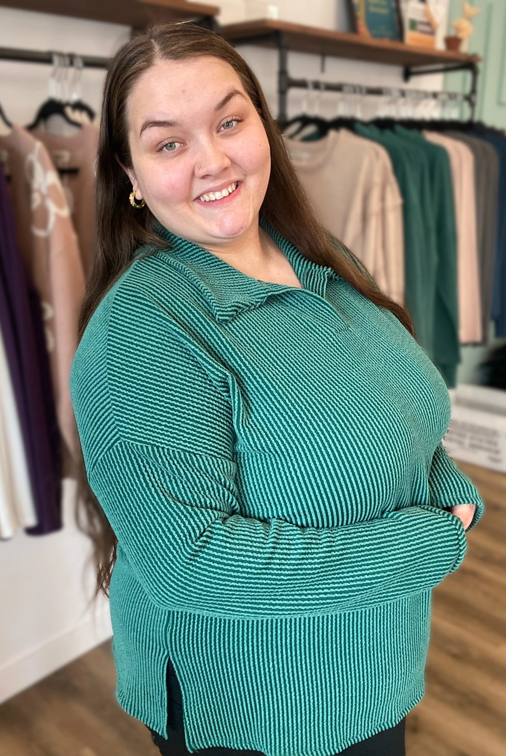 Shop Oversized Ribbed Long Sleeve - Hunter Green- at Ruby Joy Boutique, a Women's Clothing Store in Pickerington, Ohio