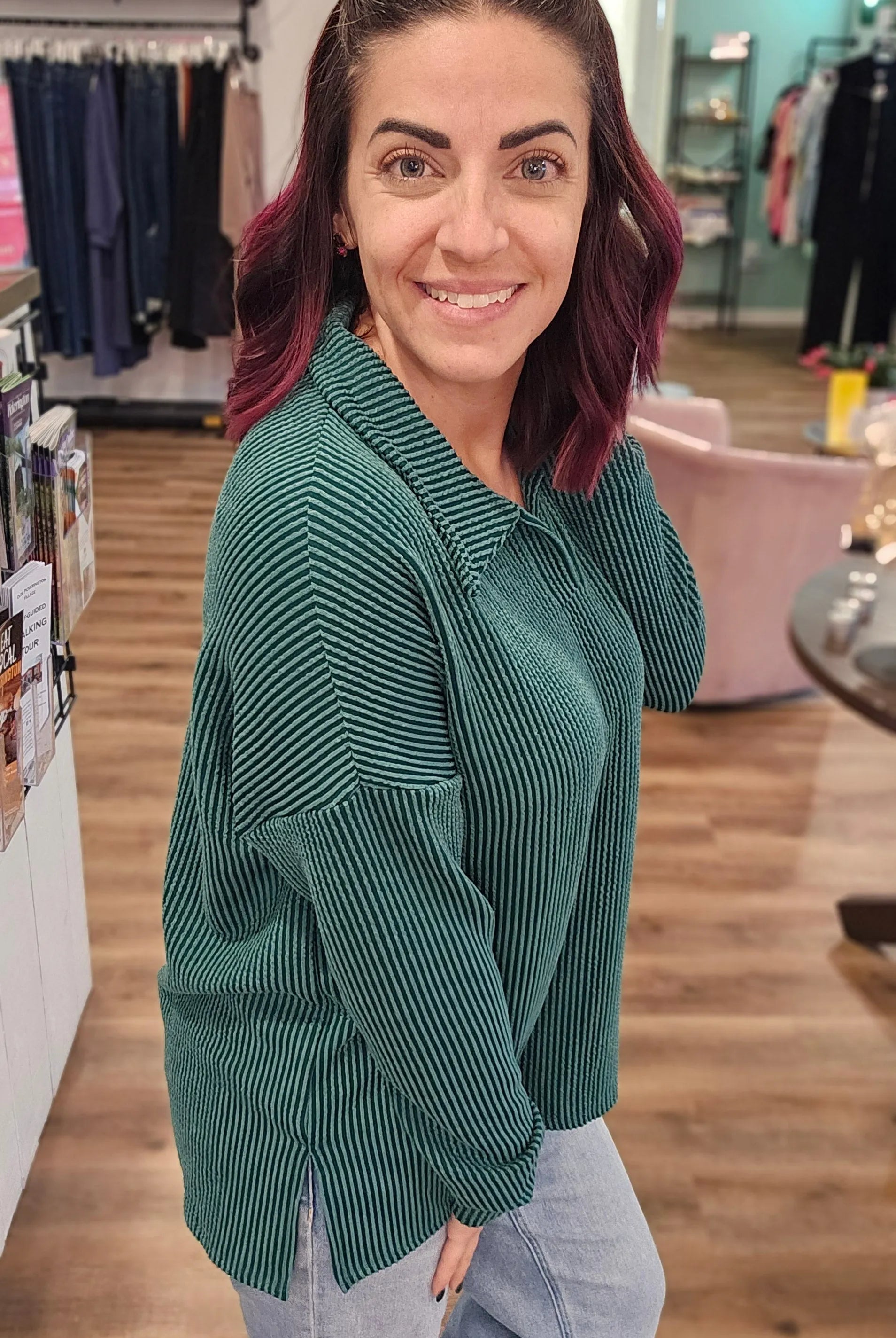 Shop Oversized Ribbed Long Sleeve - Hunter Green- at Ruby Joy Boutique, a Women's Clothing Store in Pickerington, Ohio