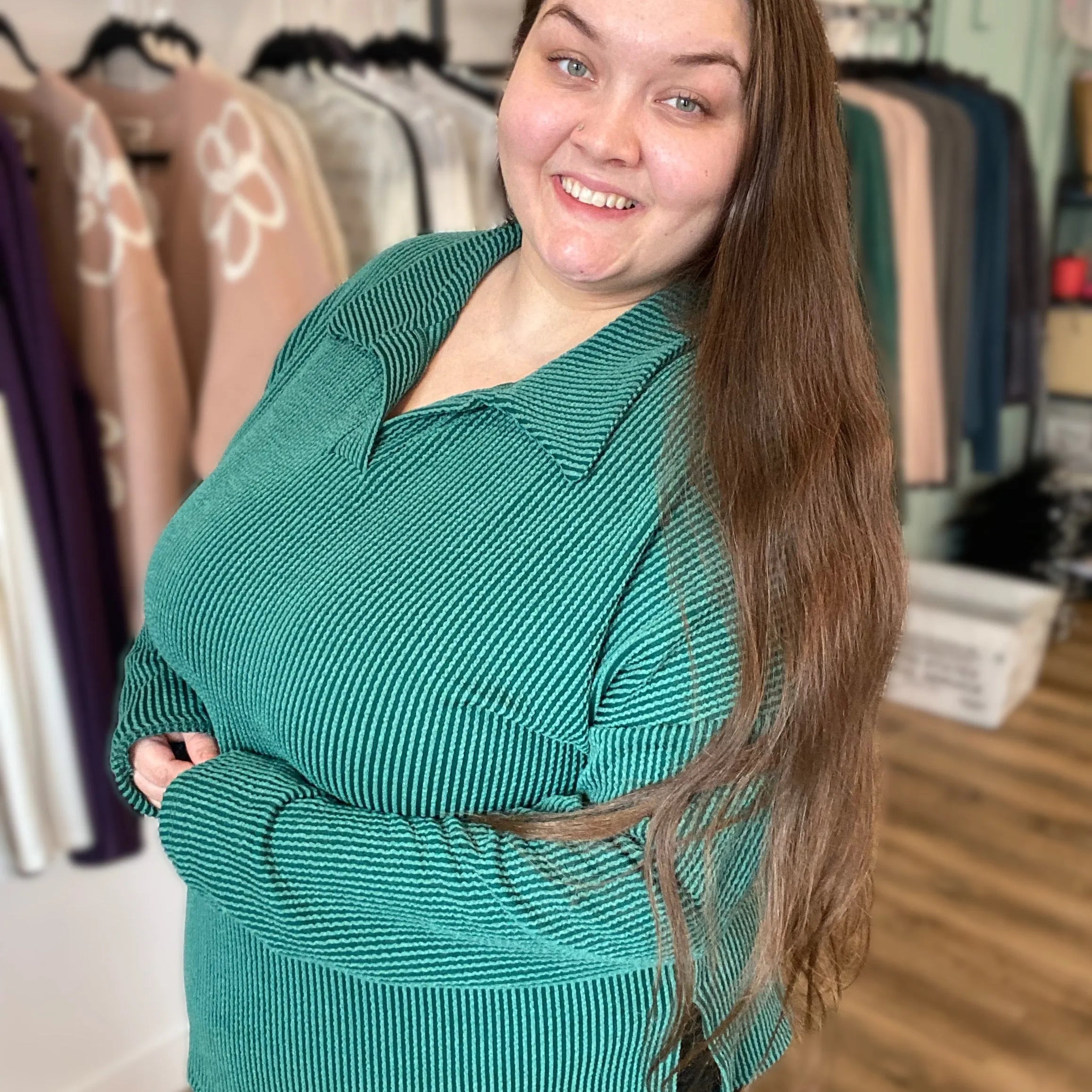 Shop Oversized Ribbed Long Sleeve - Hunter Green- at Ruby Joy Boutique, a Women's Clothing Store in Pickerington, Ohio