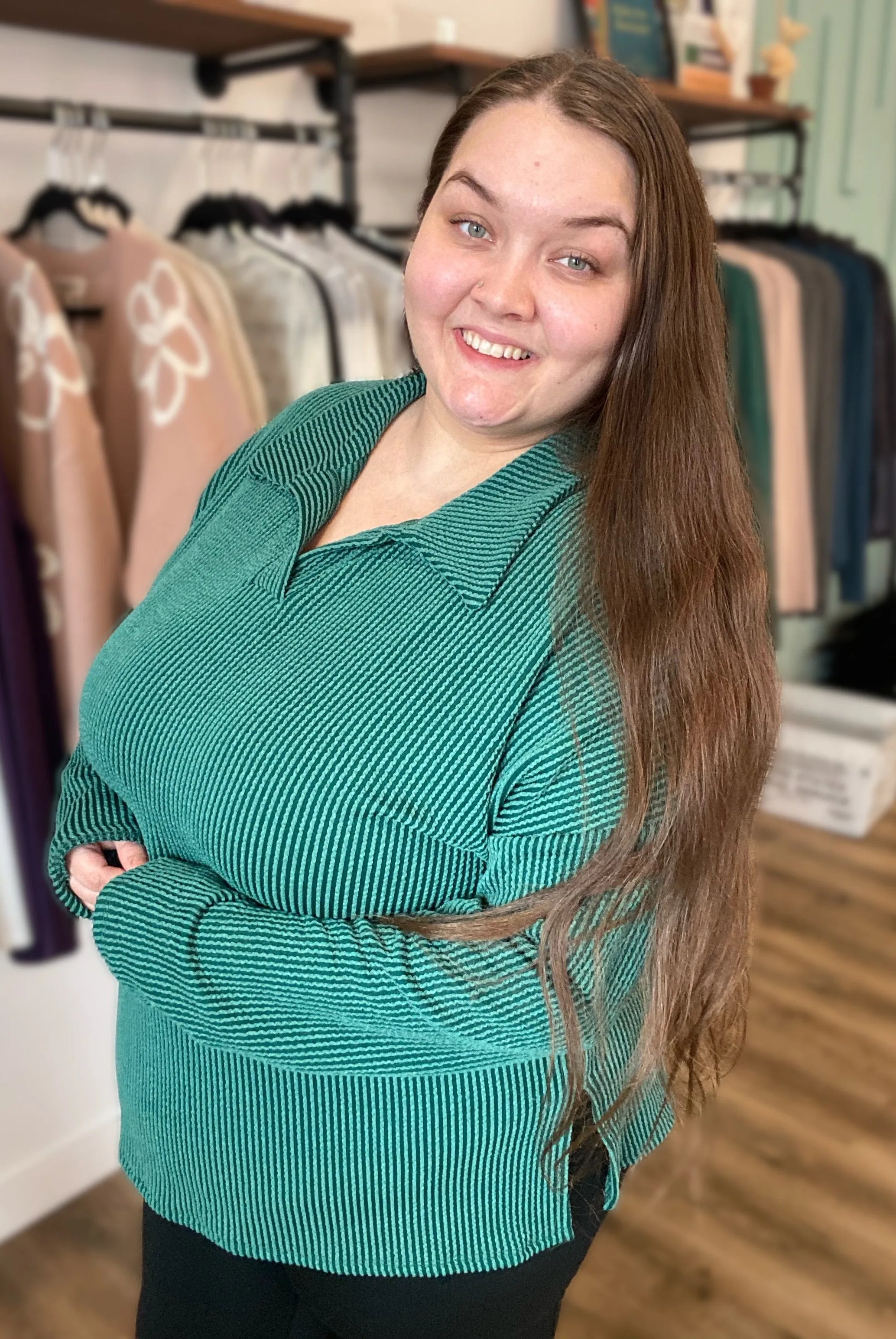 Shop Oversized Ribbed Long Sleeve - Hunter Green- at Ruby Joy Boutique, a Women's Clothing Store in Pickerington, Ohio