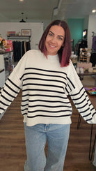 Shop Oversized Striped Sweater - Ivory and Black- at Ruby Joy Boutique, a Women's Clothing Store in Pickerington, Ohio