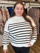 Shop Oversized Striped Sweater - Ivory and Black- at Ruby Joy Boutique, a Women's Clothing Store in Pickerington, Ohio