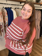 Shop Oversized Striped Sweater - Winter Rose- at Ruby Joy Boutique, a Women's Clothing Store in Pickerington, Ohio