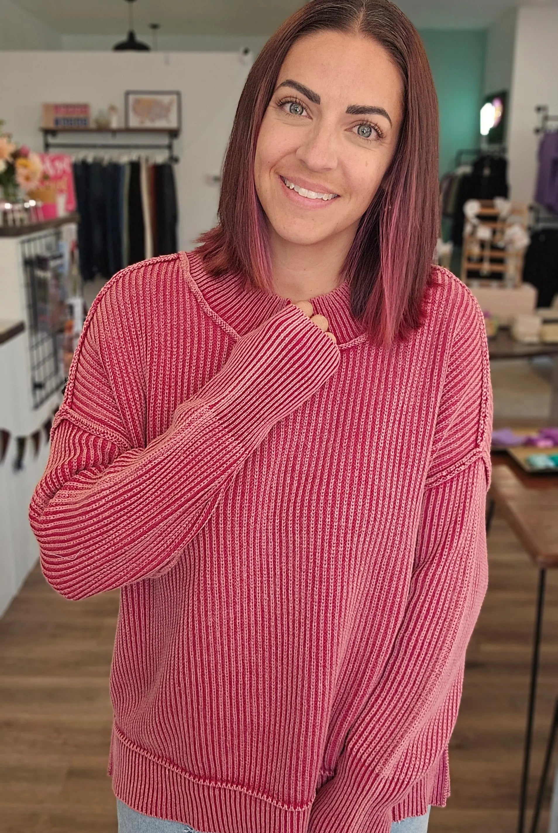 Shop Oversized Washed Sweater - Cabernet- at Ruby Joy Boutique, a Women's Clothing Store in Pickerington, Ohio