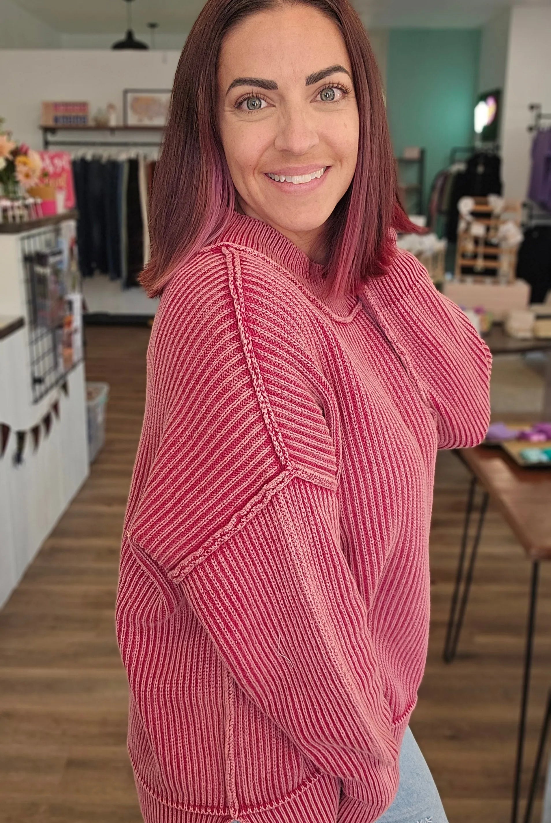 Shop Oversized Washed Sweater - Cabernet- at Ruby Joy Boutique, a Women's Clothing Store in Pickerington, Ohio
