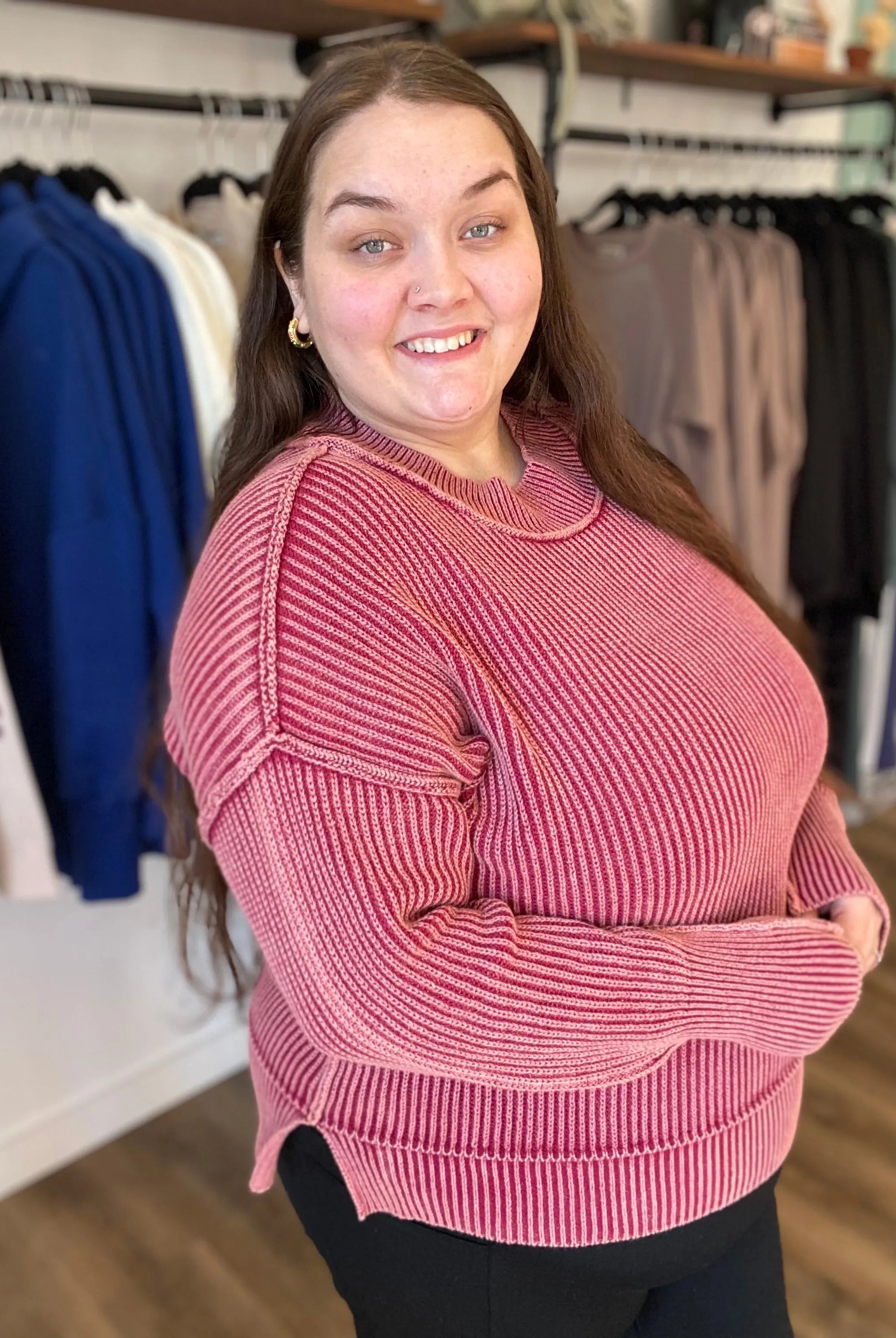 Shop Oversized Washed Sweater - Cabernet- at Ruby Joy Boutique, a Women's Clothing Store in Pickerington, Ohio