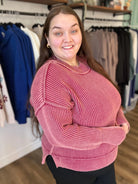 Shop Oversized Washed Sweater - Cabernet- at Ruby Joy Boutique, a Women's Clothing Store in Pickerington, Ohio