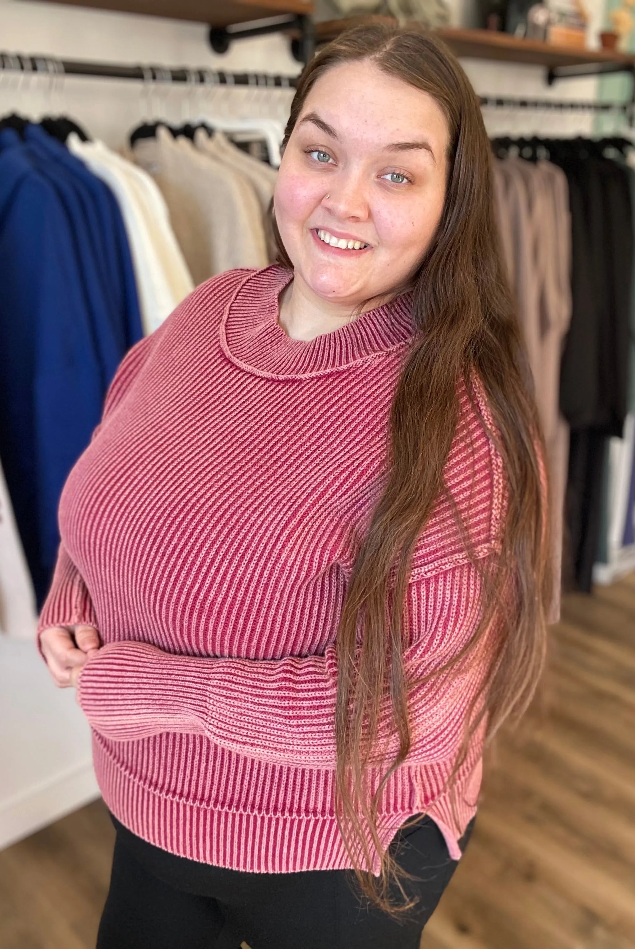 Shop Oversized Washed Sweater - Cabernet- at Ruby Joy Boutique, a Women's Clothing Store in Pickerington, Ohio