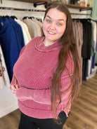 Shop Oversized Washed Sweater - Cabernet- at Ruby Joy Boutique, a Women's Clothing Store in Pickerington, Ohio