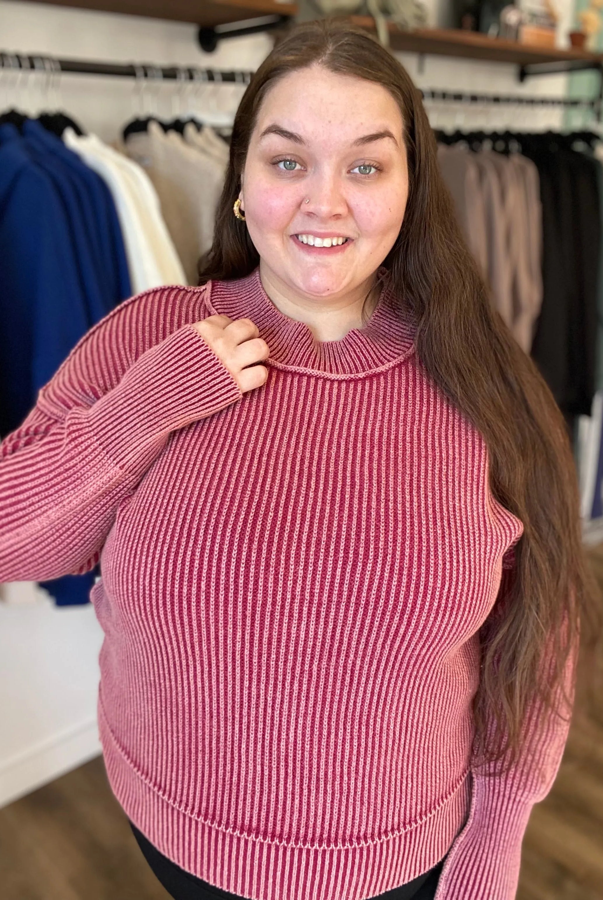 Shop Oversized Washed Sweater - Cabernet- at Ruby Joy Boutique, a Women's Clothing Store in Pickerington, Ohio