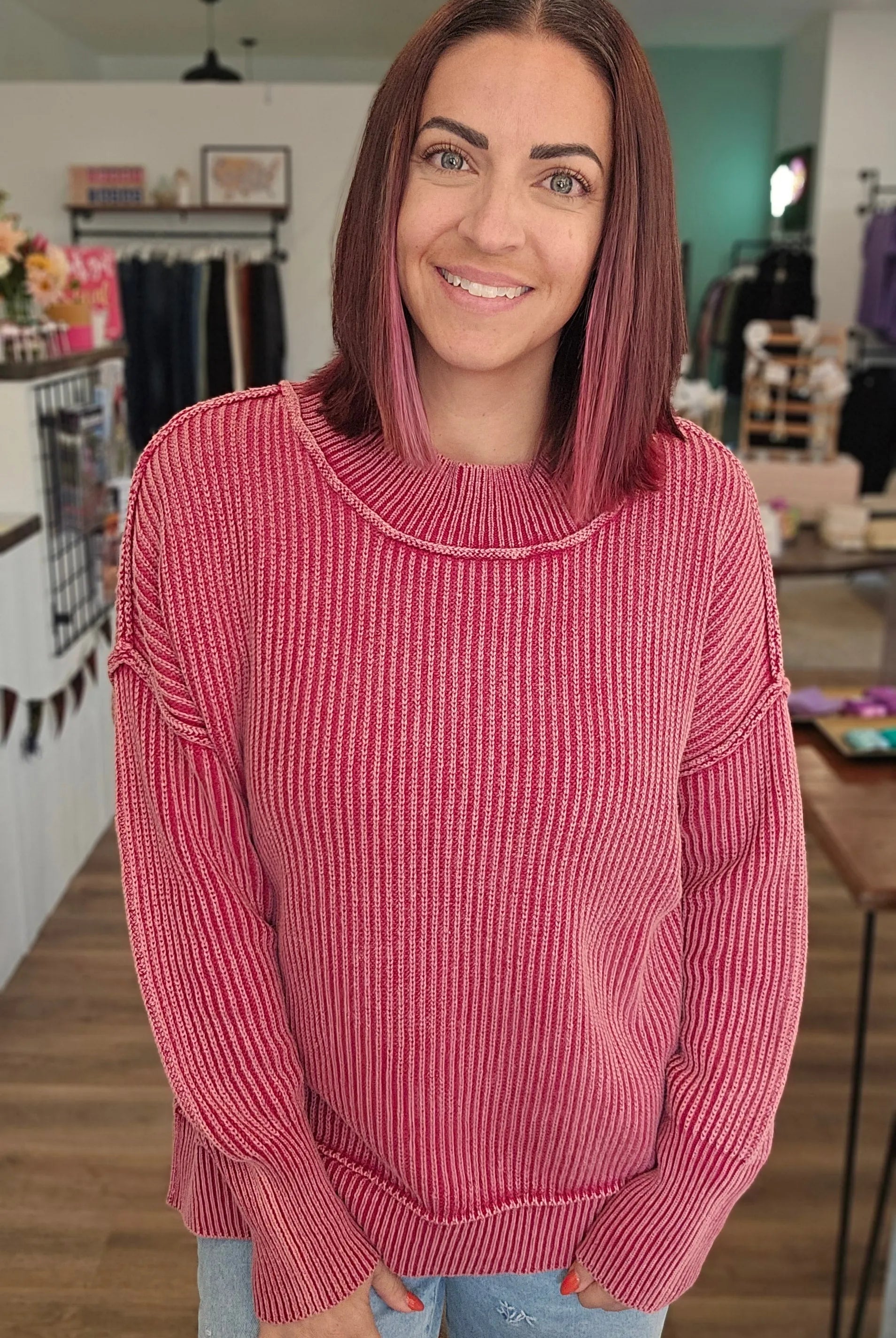 Shop Oversized Washed Sweater - Cabernet- at Ruby Joy Boutique, a Women's Clothing Store in Pickerington, Ohio