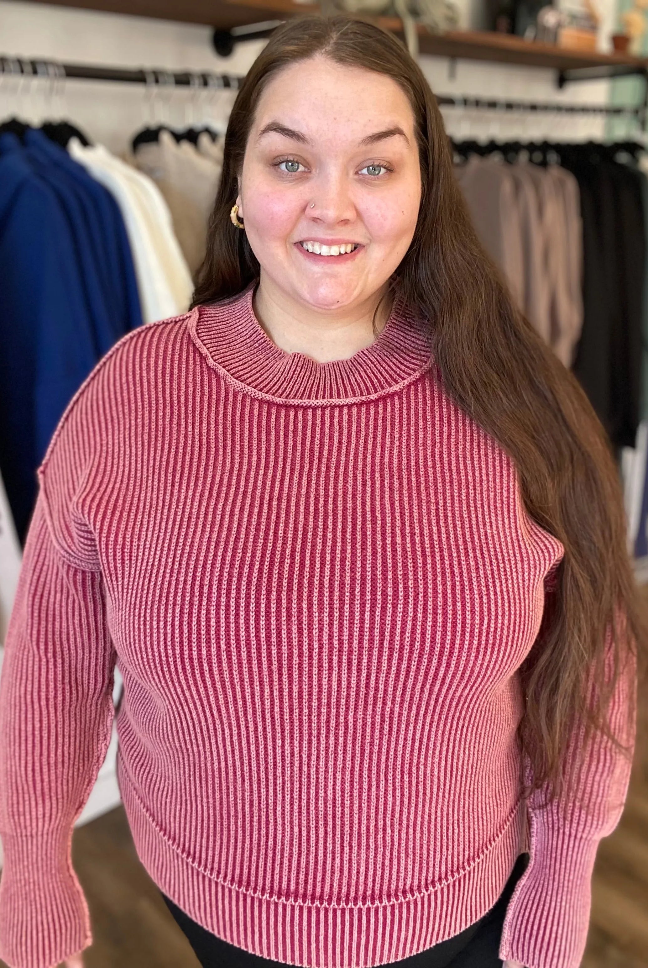 Shop Oversized Washed Sweater - Cabernet- at Ruby Joy Boutique, a Women's Clothing Store in Pickerington, Ohio