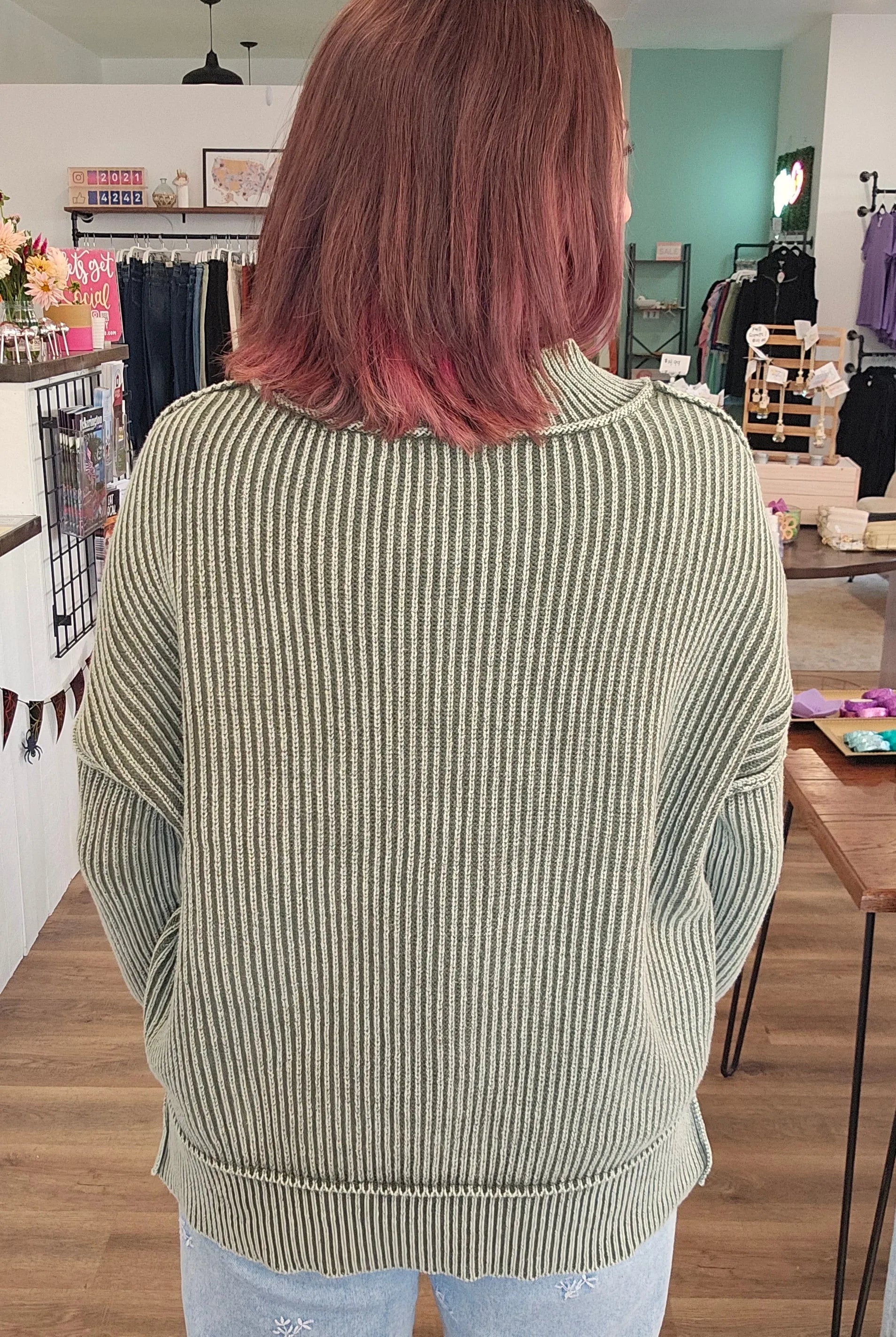 Shop Oversized Washed Sweater - Dark Olive- at Ruby Joy Boutique, a Women's Clothing Store in Pickerington, Ohio
