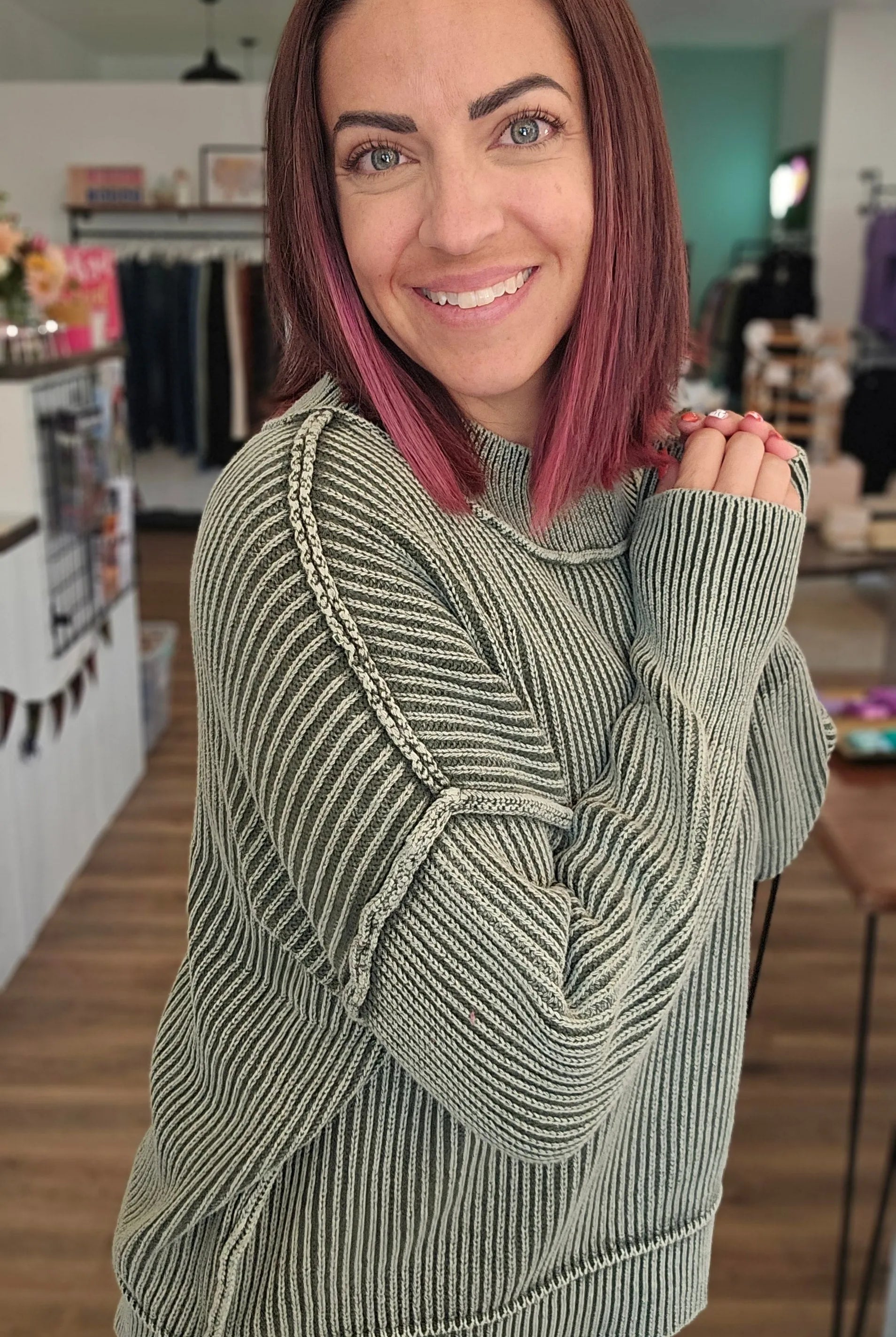 Shop Oversized Washed Sweater - Dark Olive- at Ruby Joy Boutique, a Women's Clothing Store in Pickerington, Ohio