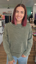 Shop Oversized Washed Sweater - Dark Olive- at Ruby Joy Boutique, a Women's Clothing Store in Pickerington, Ohio