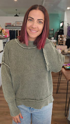 Shop Oversized Washed Sweater - Dark Olive- at Ruby Joy Boutique, a Women's Clothing Store in Pickerington, Ohio