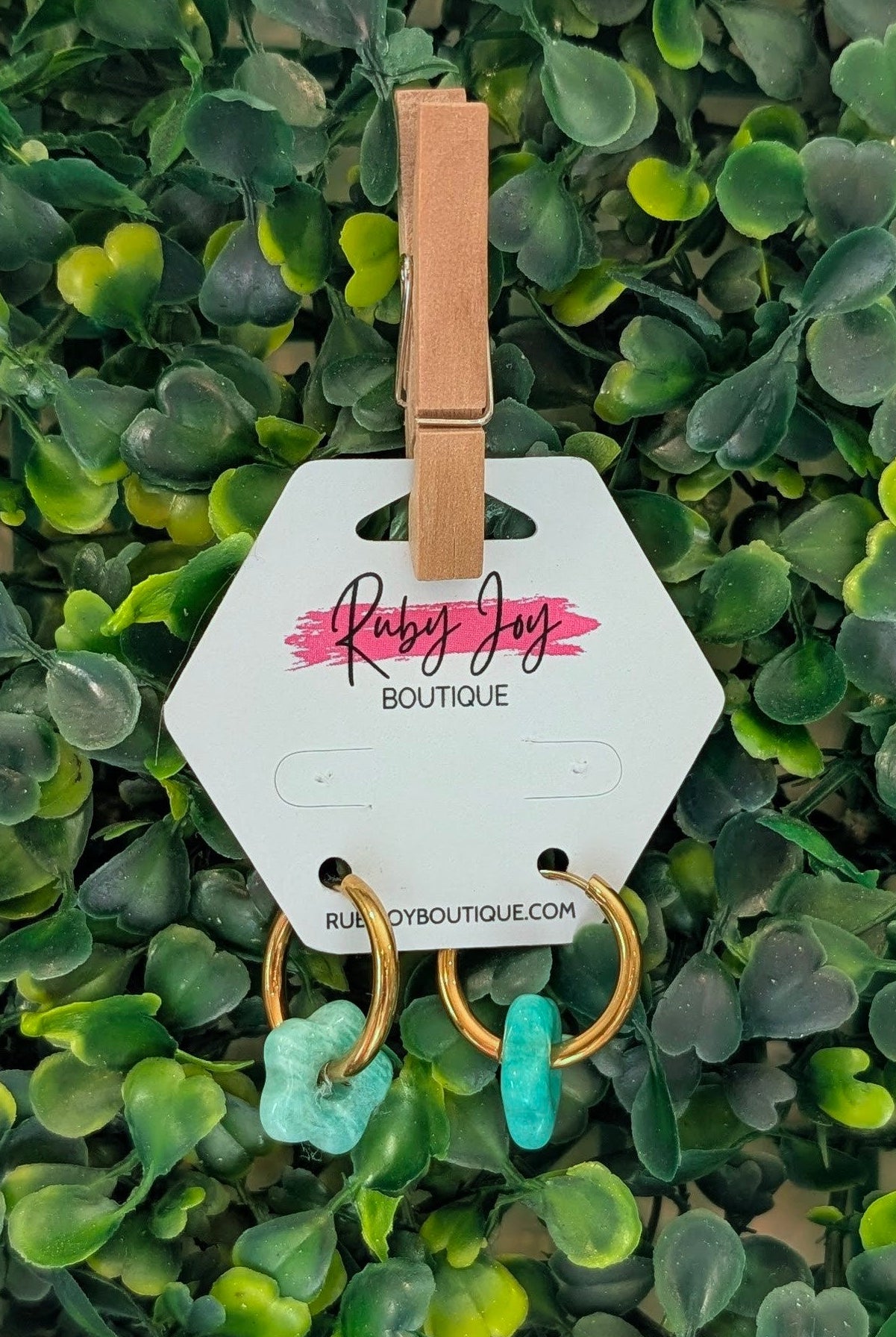 Shop Glass Flower Hoop Earrings-Green Agate at Ruby Joy Boutique, a Women's Clothing Store in Pickerington, Ohio