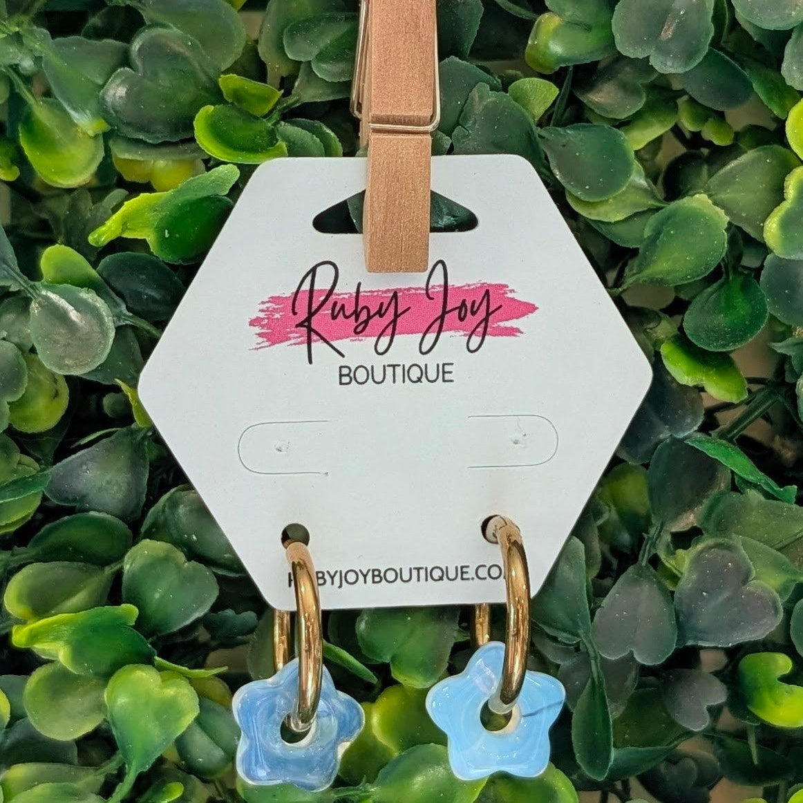 Shop Glass Flower Hoop Earrings-White Quartz at Ruby Joy Boutique, a Women's Clothing Store in Pickerington, Ohio
