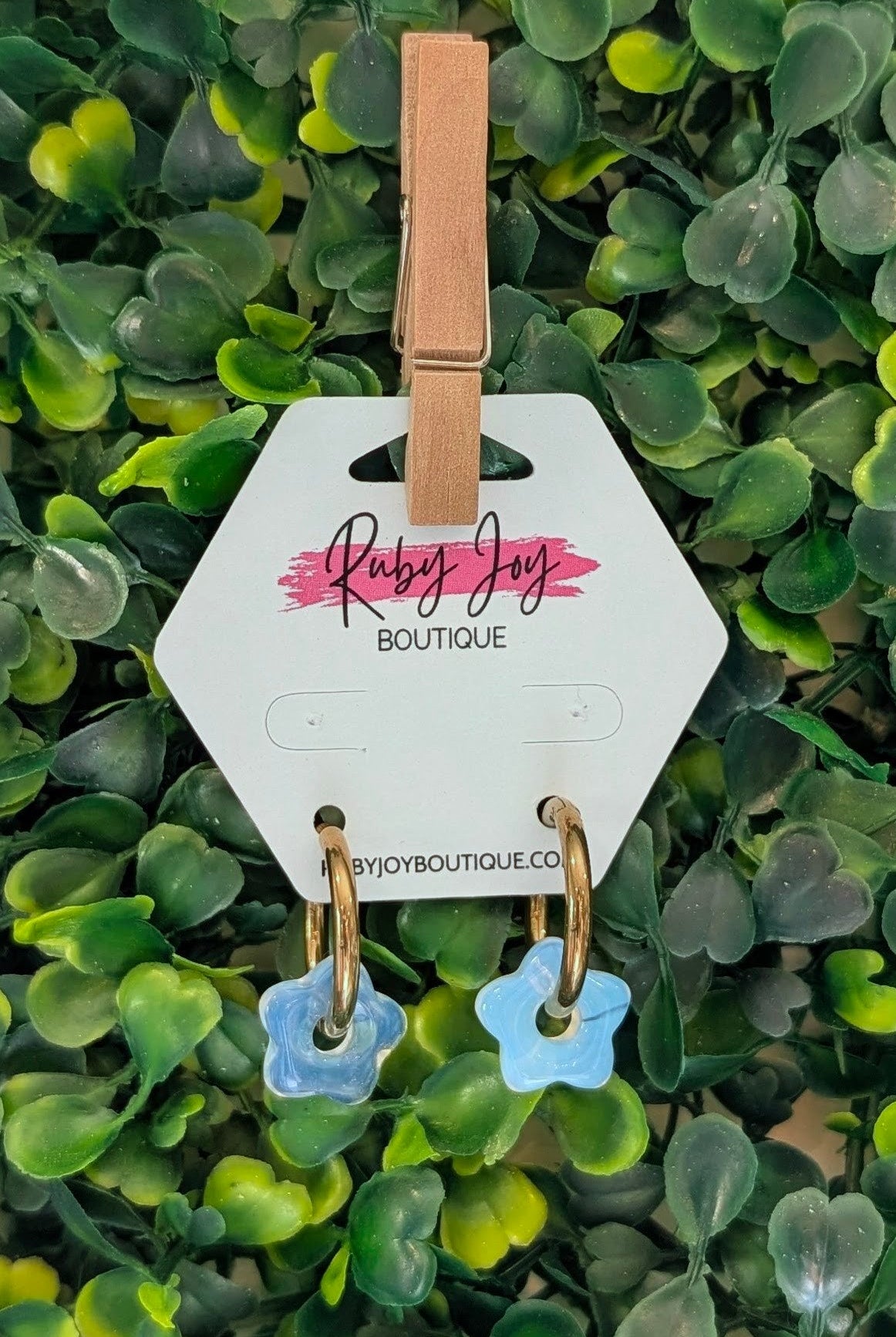 Shop Glass Flower Hoop Earrings-White Quartz at Ruby Joy Boutique, a Women's Clothing Store in Pickerington, Ohio