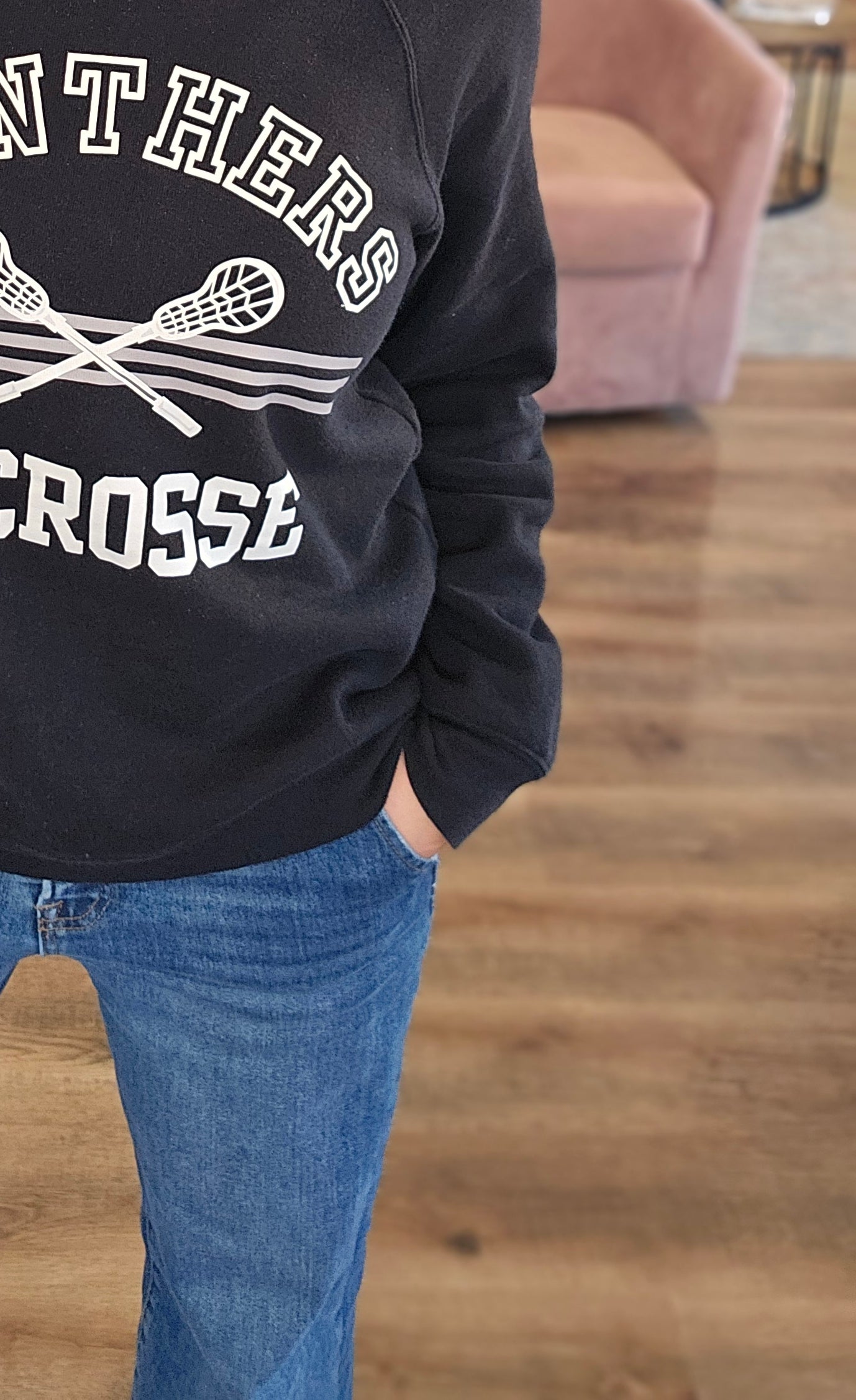 Shop Panthers Lacrosse Arch Graphic Top-Sweatshirt at Ruby Joy Boutique, a Women's Clothing Store in Pickerington, Ohio