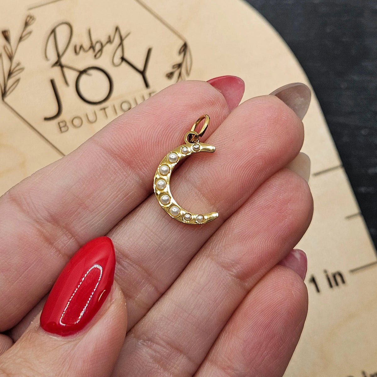 Shop Pearl Moon Charm- at Ruby Joy Boutique, a Women's Clothing Store in Pickerington, Ohio
