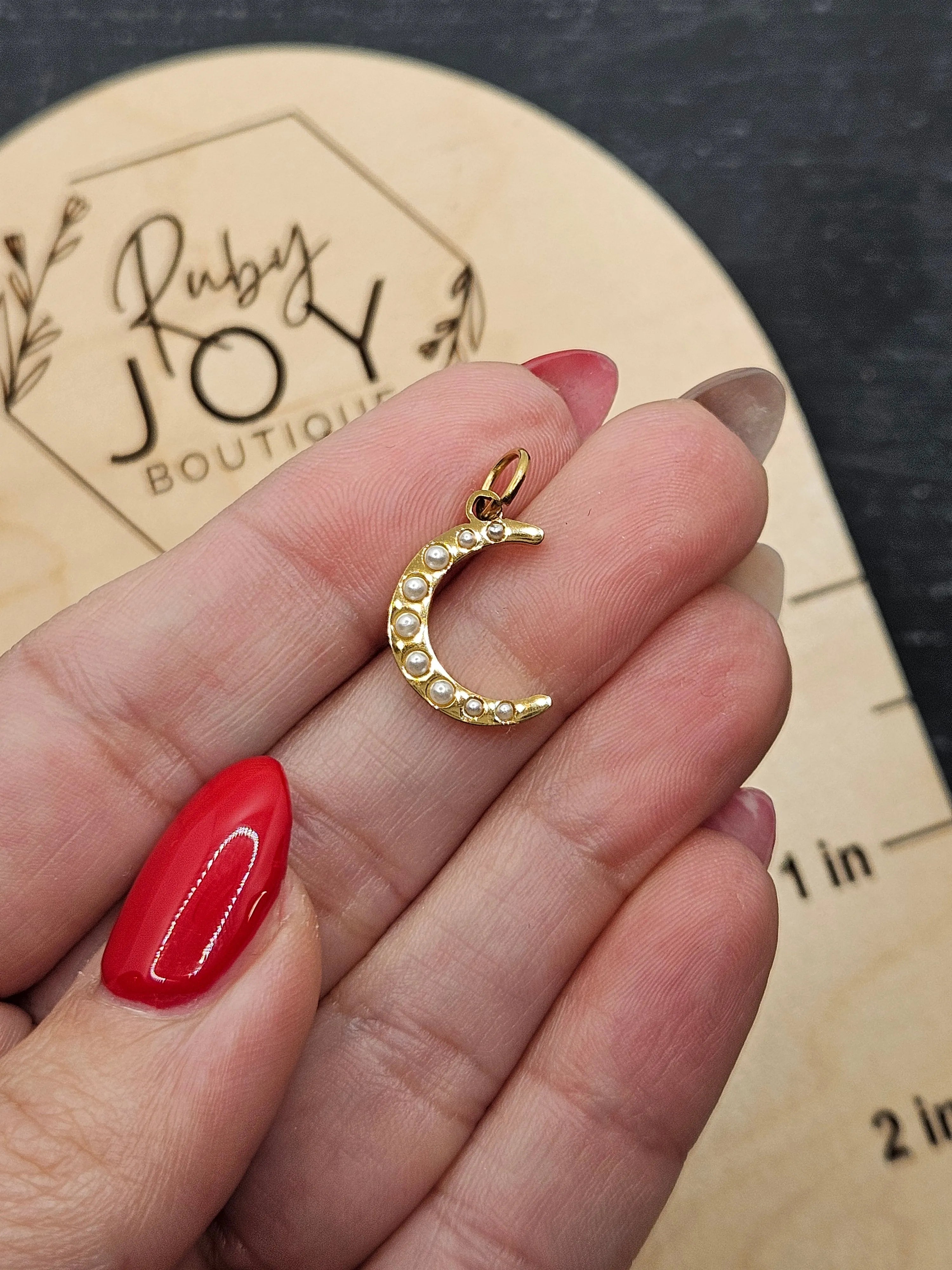 Shop Pearl Moon Charm- at Ruby Joy Boutique, a Women's Clothing Store in Pickerington, Ohio