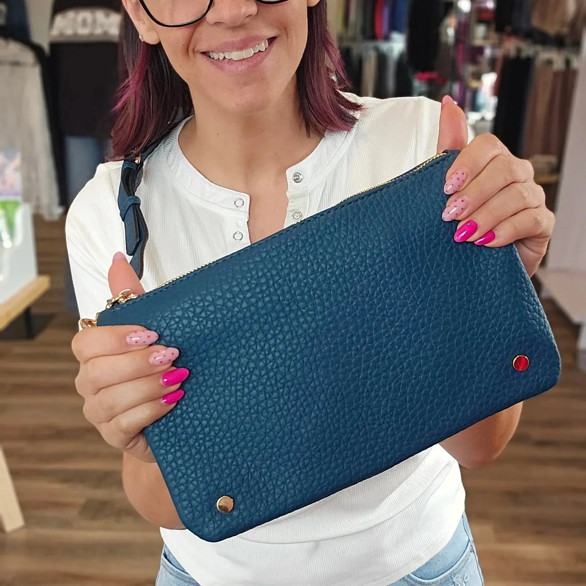 Shop Phiona Studded Crossbody | Peacock- at Ruby Joy Boutique, a Women's Clothing Store in Pickerington, Ohio