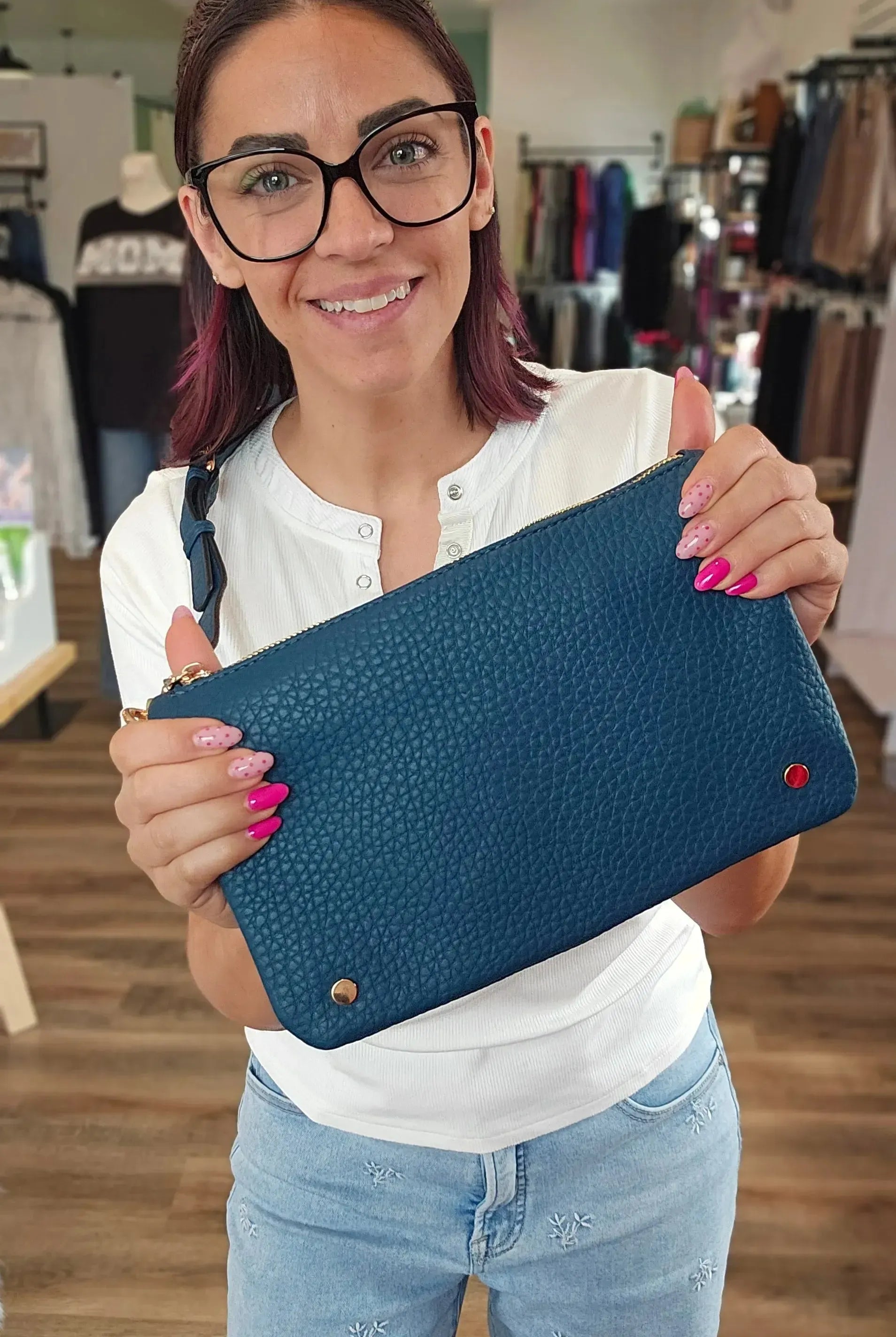Shop Phiona Studded Crossbody | Peacock- at Ruby Joy Boutique, a Women's Clothing Store in Pickerington, Ohio