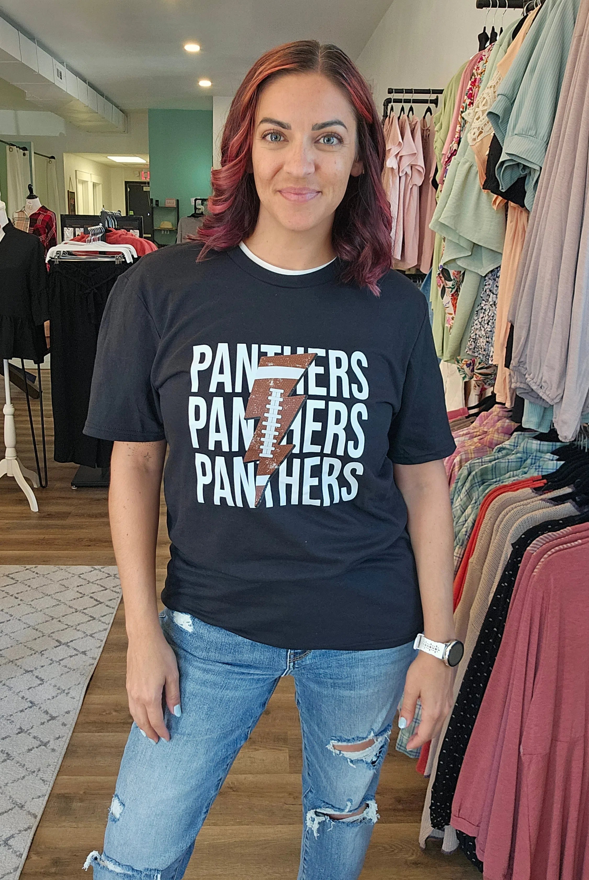 Shop Pickerington Football Lightning Tee - Panthers or Tigers-Graphic Tee at Ruby Joy Boutique, a Women's Clothing Store in Pickerington, Ohio