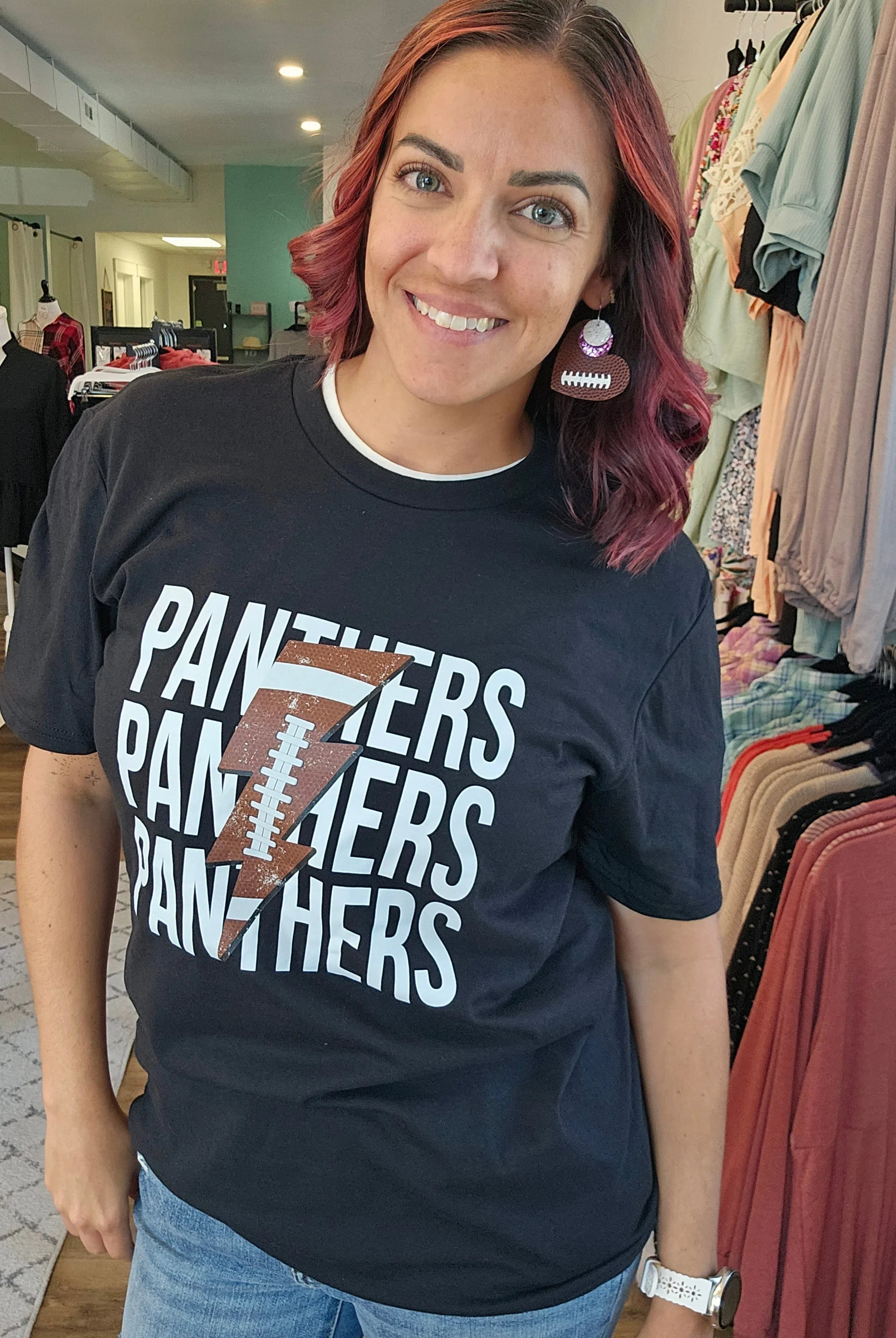 Shop Pickerington Football Lightning Tee - Panthers or Tigers-Graphic Tee at Ruby Joy Boutique, a Women's Clothing Store in Pickerington, Ohio