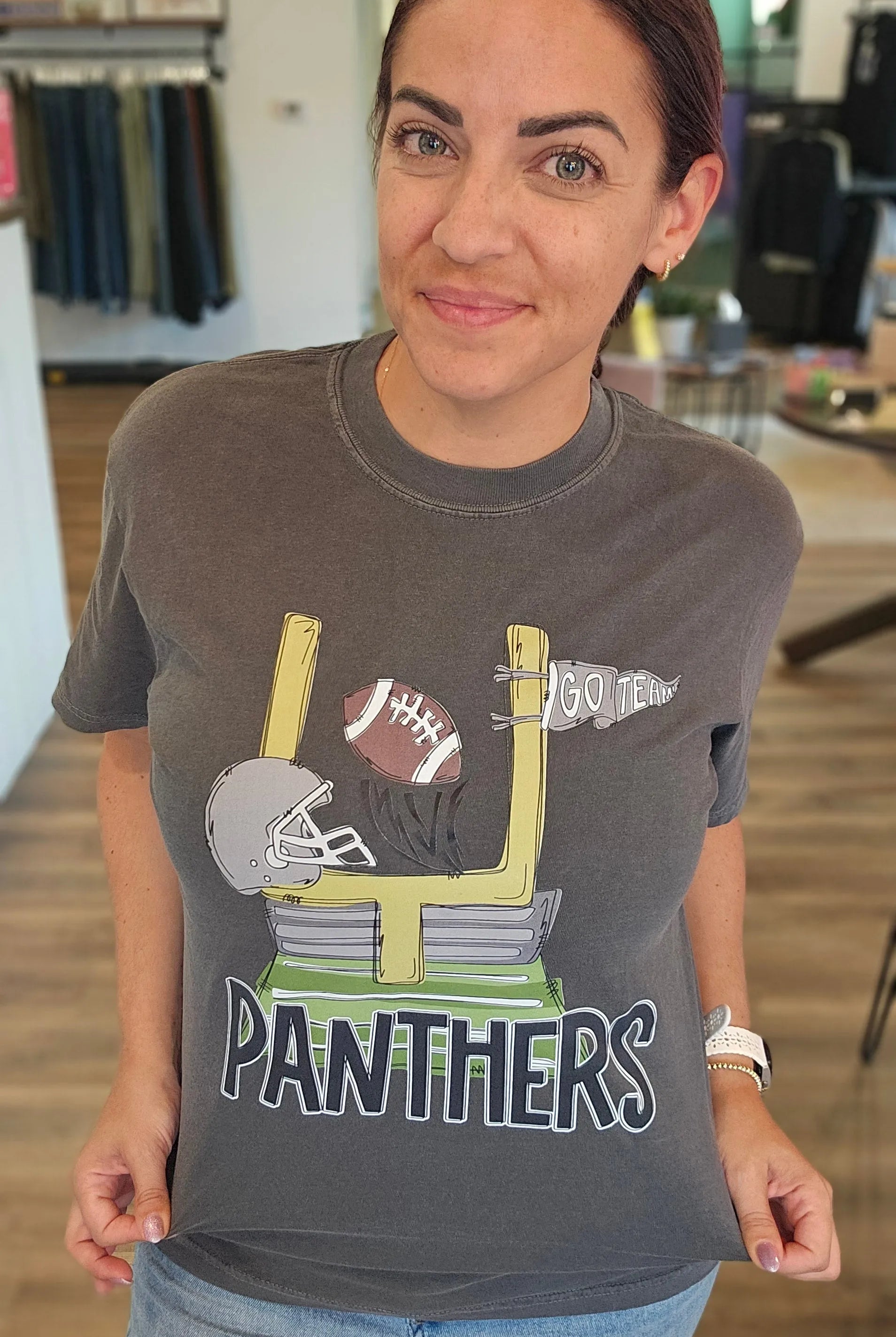 Shop Pickerington Mascot Field Goal Graphic Tee-Panthers at Ruby Joy Boutique, a Women's Clothing Store in Pickerington, Ohio