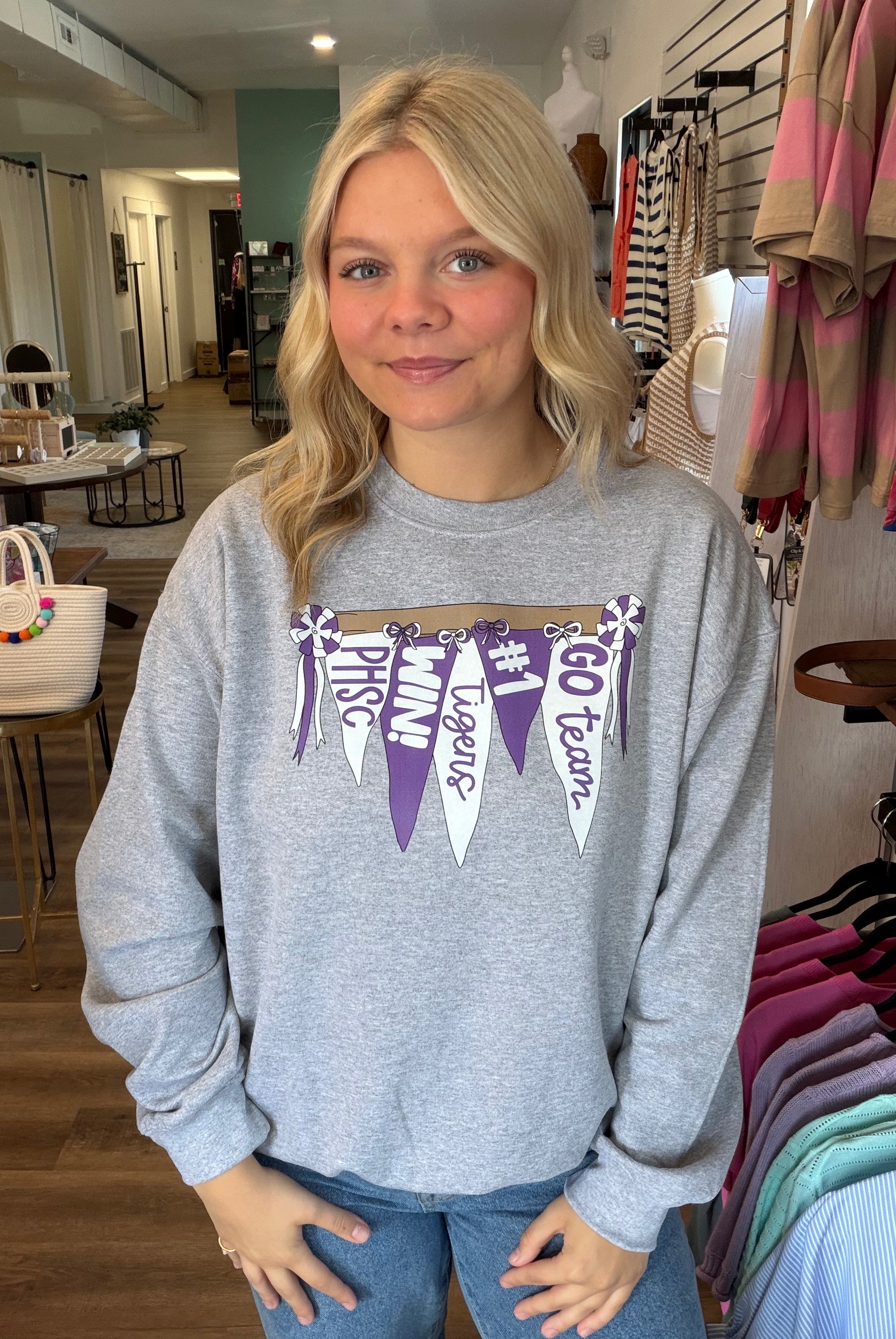 Shop Pickerington Pennant Banner Sweatshirt- at Ruby Joy Boutique, a Women's Clothing Store in Pickerington, Ohio
