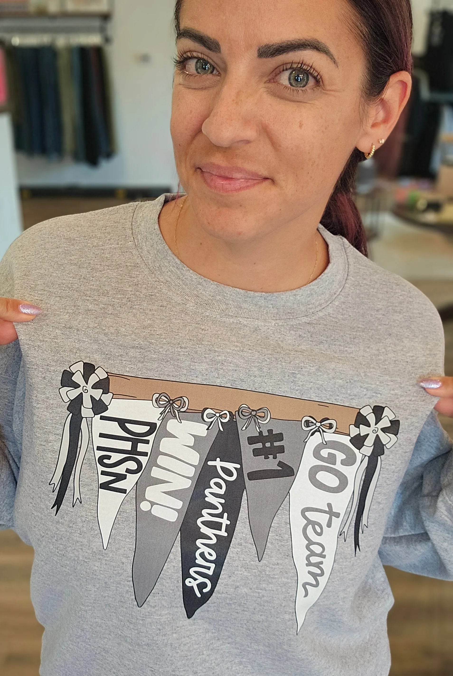 Shop Pickerington Pennant Banner Sweatshirt-Panthers at Ruby Joy Boutique, a Women's Clothing Store in Pickerington, Ohio