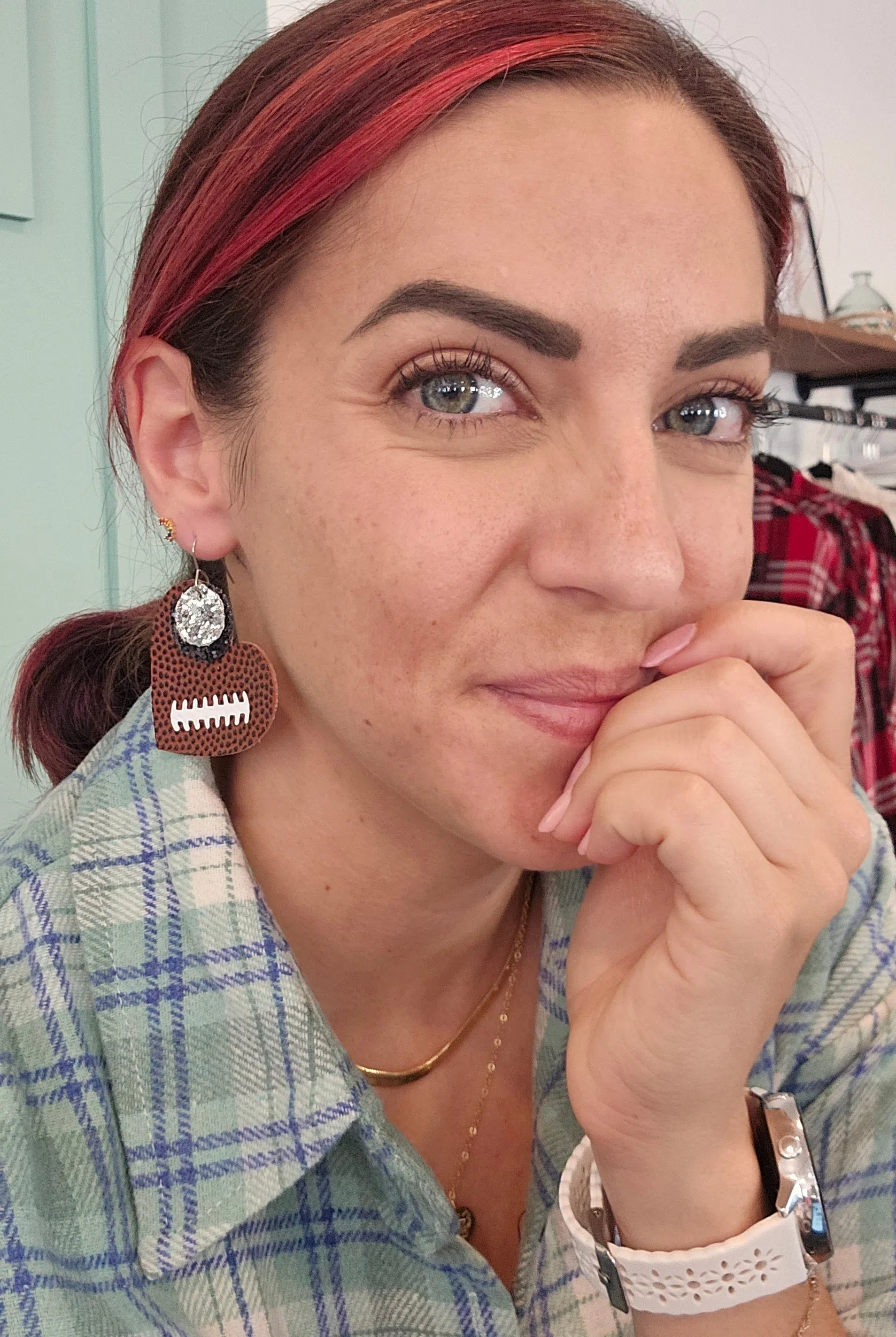 Shop Pickerington Sparkle Heart Football Earrings-Earrings at Ruby Joy Boutique, a Women's Clothing Store in Pickerington, Ohio