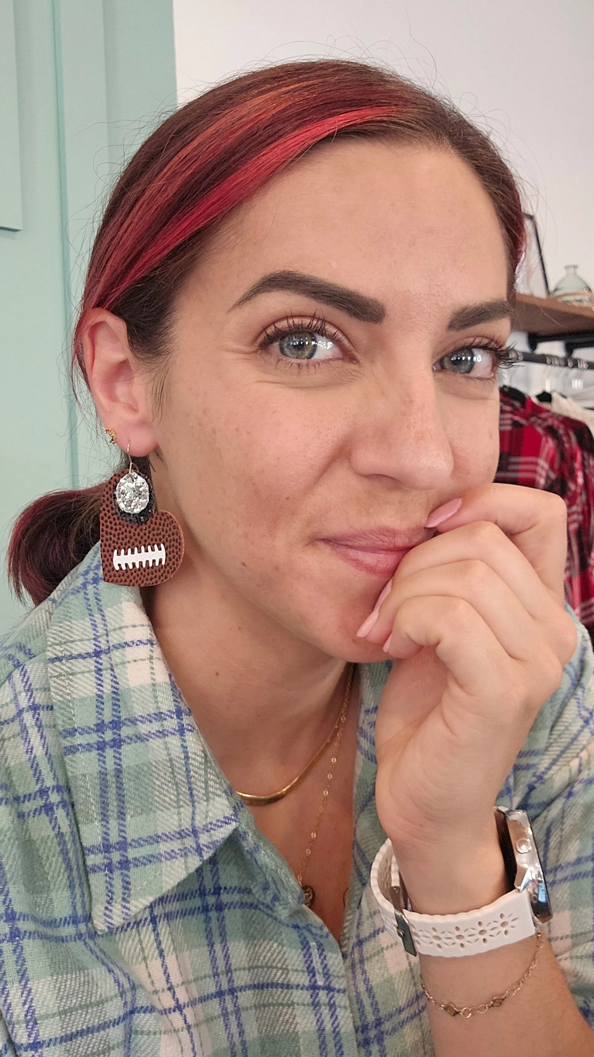 Shop Pickerington Sparkle Heart Football Earrings-Earrings at Ruby Joy Boutique, a Women's Clothing Store in Pickerington, Ohio